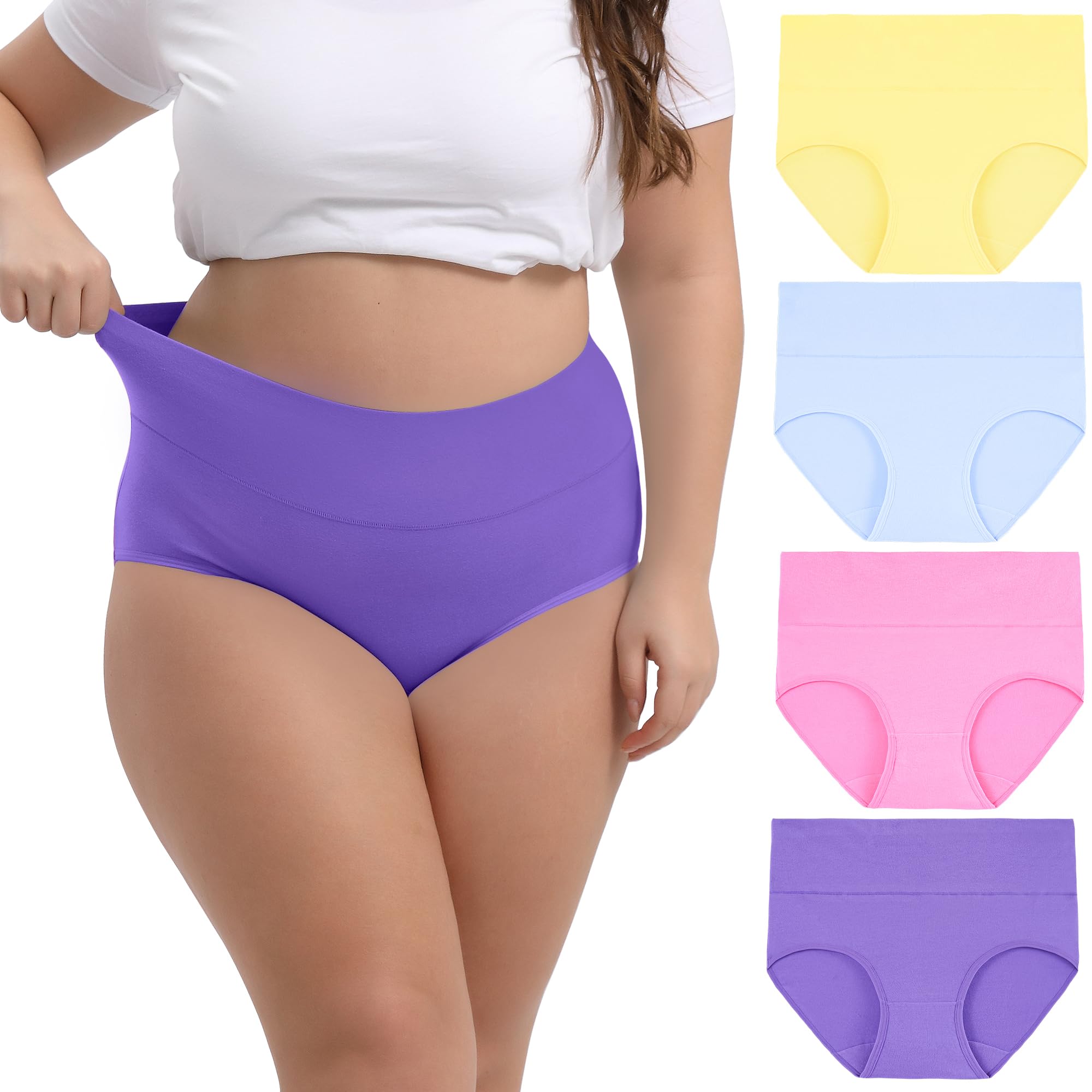 INNERSY Women's Plus Size XL-6XL Cotton Underwear High Waisted Briefs Panties 4-Pack