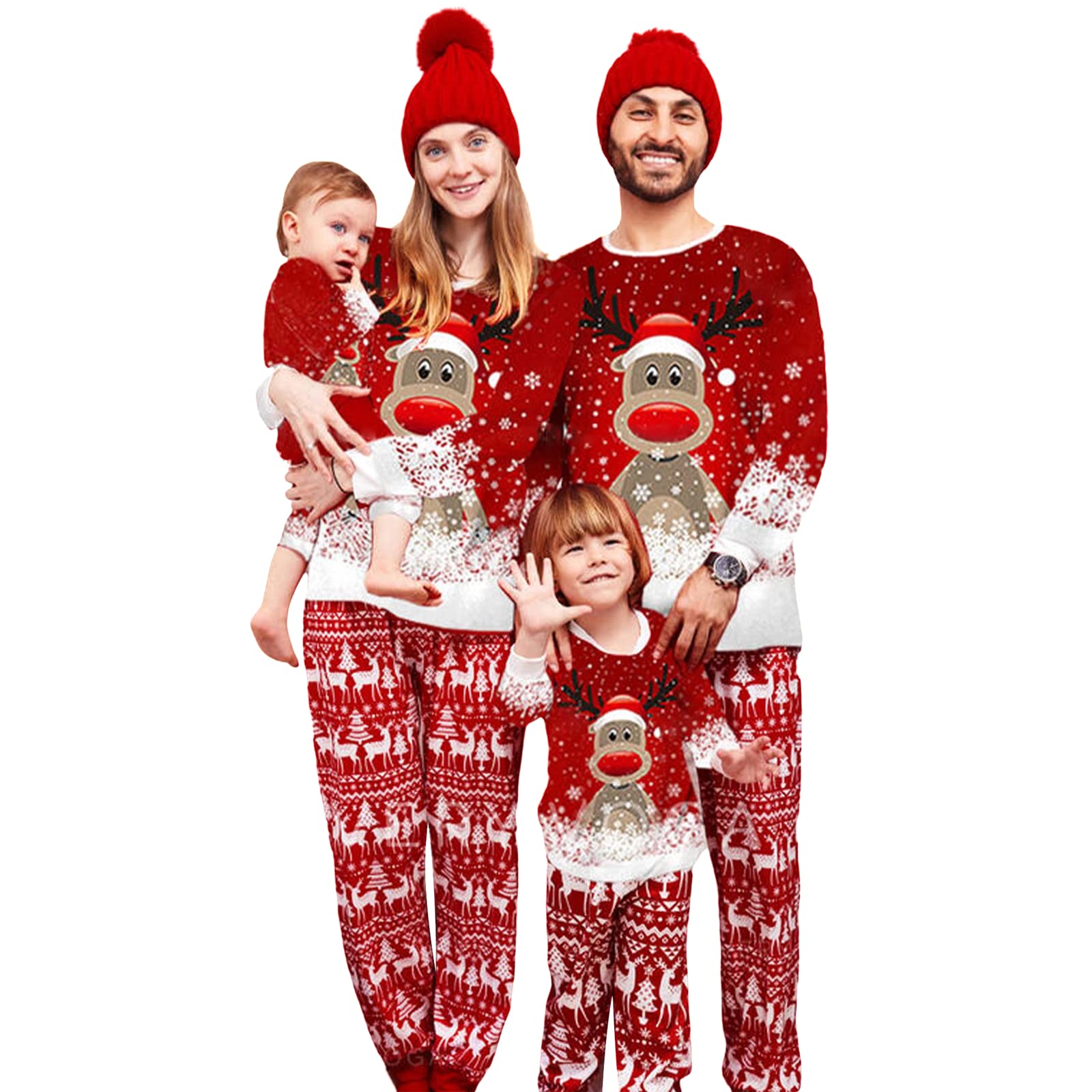 OAKFashion Christmas Family Pajamas Holiday Christma Pajama Family Matching Pjs Set Sleepwear Xmas Jammies
