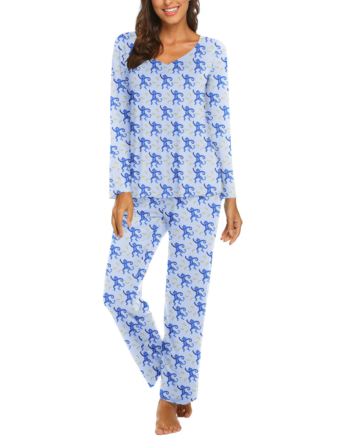 Ekouaer Pajamas for Women Set Long Sleeve Pleated Top and Pants Loungewear