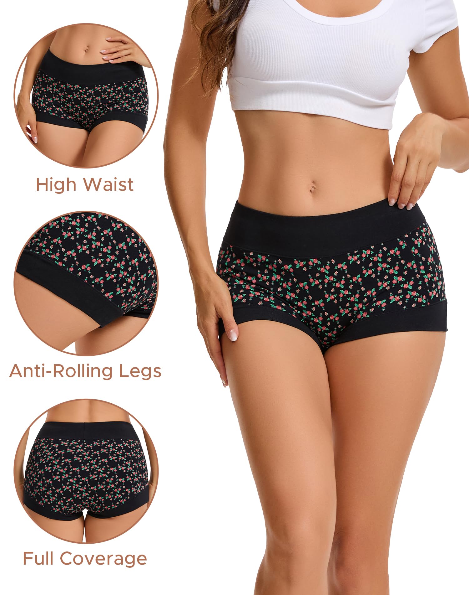 INNERSY Women's Cotton Boyshorts Underwear Soft Boxer Briefs 4-Pack