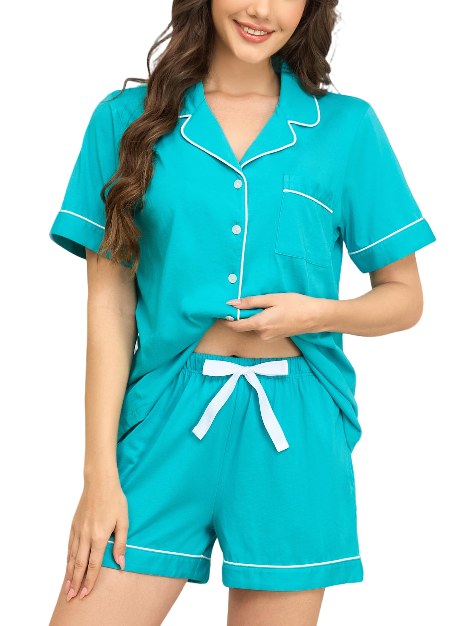 EA'S SECRET Womens Pajamas Set 100% Cotton Soft Short Sleeve Sleepwear Button Down Nightwear Summer Pj Sets S-XXL