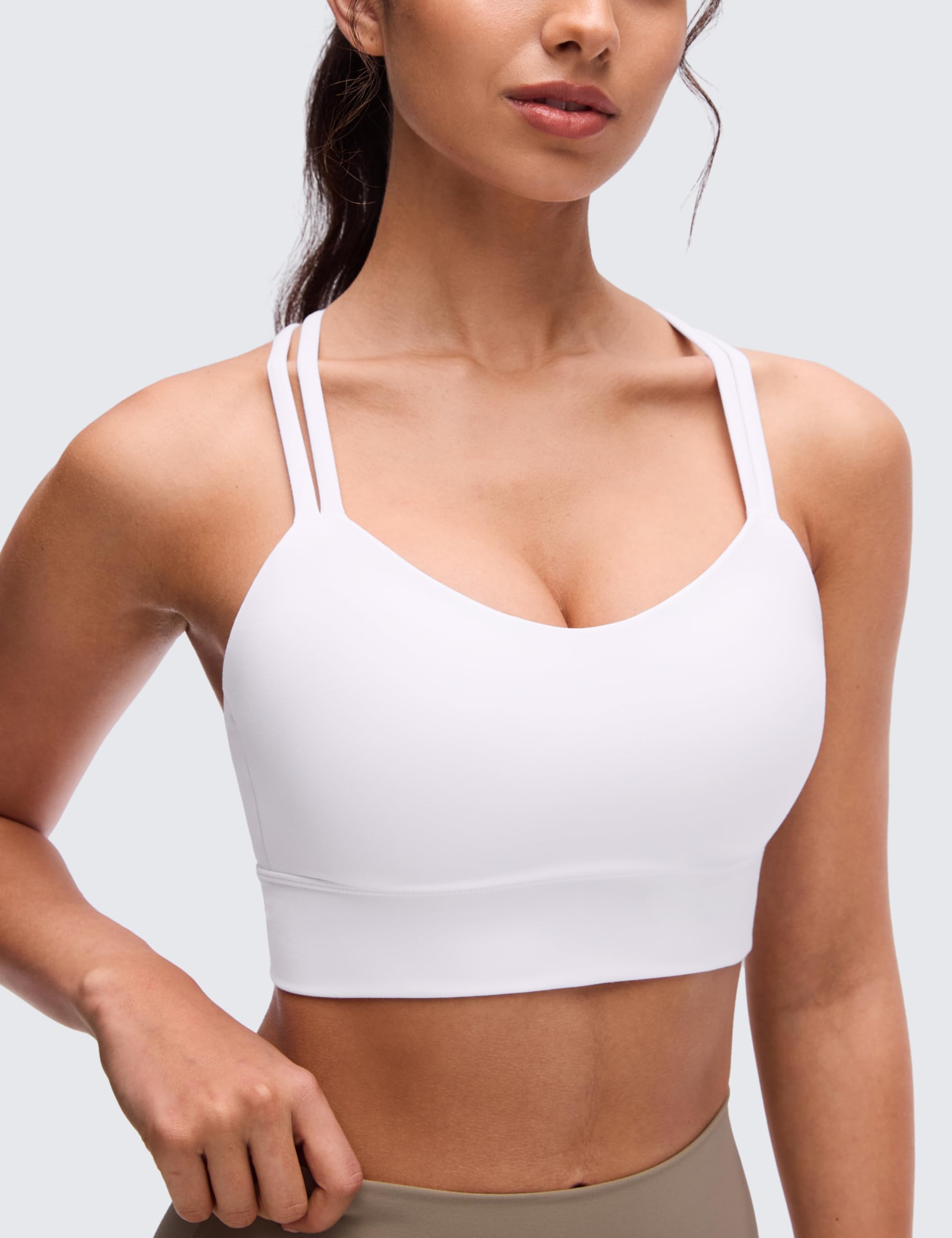 CRZ YOGA Softness Mold Butterluxe Sports Bras | Molded Cup, Light Support, Yoga, Extremely Soft, Longline, Strappy Back, Scoop Neck, for Women