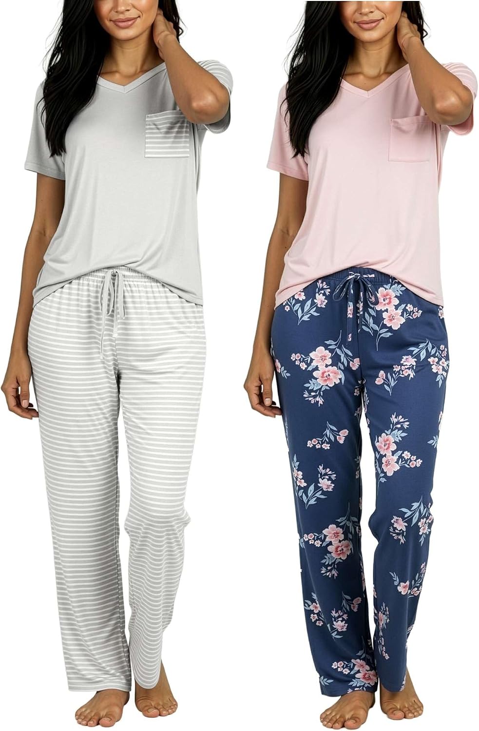 2 Pack Women's Pajama Sets Short Sleeve Sleepwear Comfy Cute Loungewear PJ