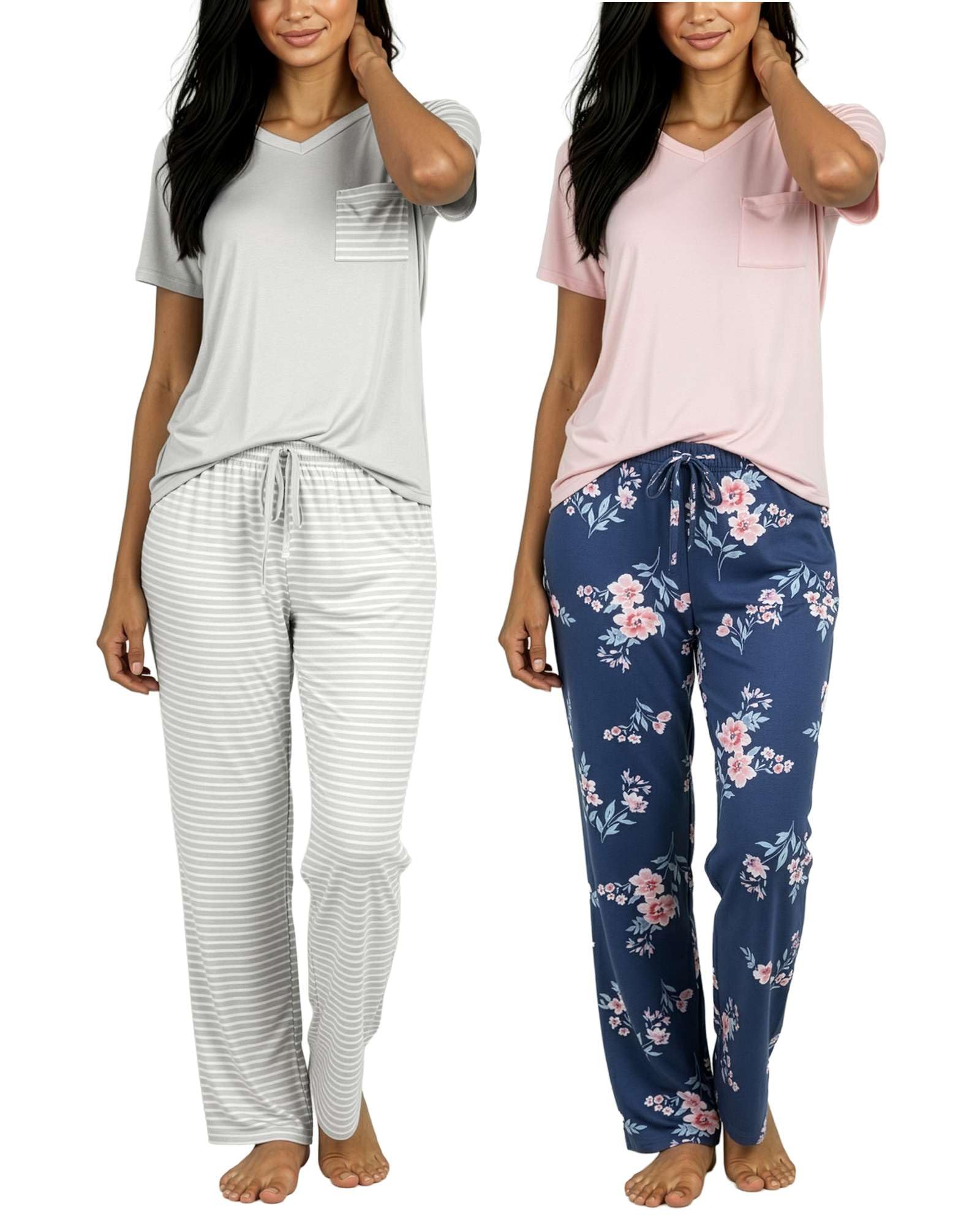2 Pack Women's Pajama Sets Short Sleeve Sleepwear Comfy Cute Loungewear PJ