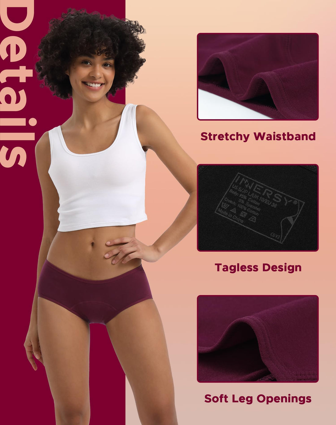 INNERSY Period Underwear for Women Teens Leak-Proof Menstrual Cotton Protective Hipster Panties 3-Pack