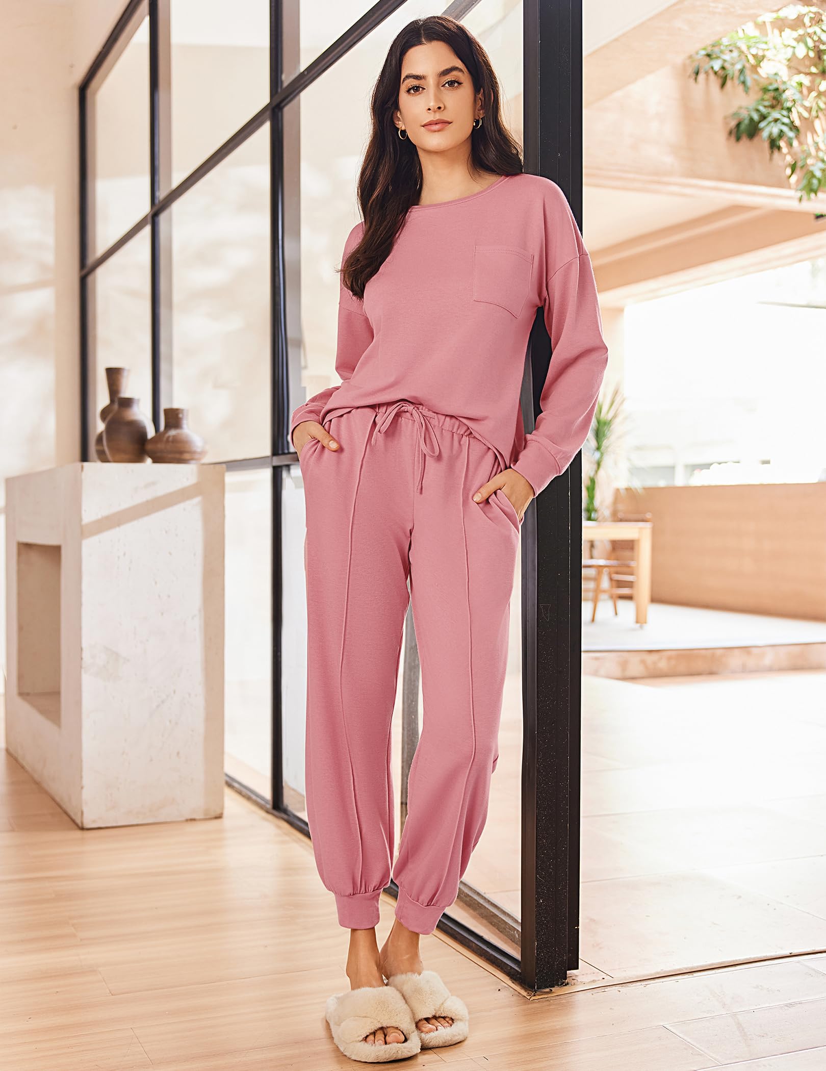 Ekouaer Lounge Sets for Women 2 Piece Jogger Pants Pajamas