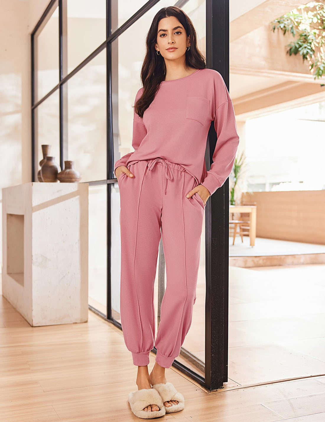Ekouaer Lounge Sets for Women 2 Piece Jogger Pants Pajamas