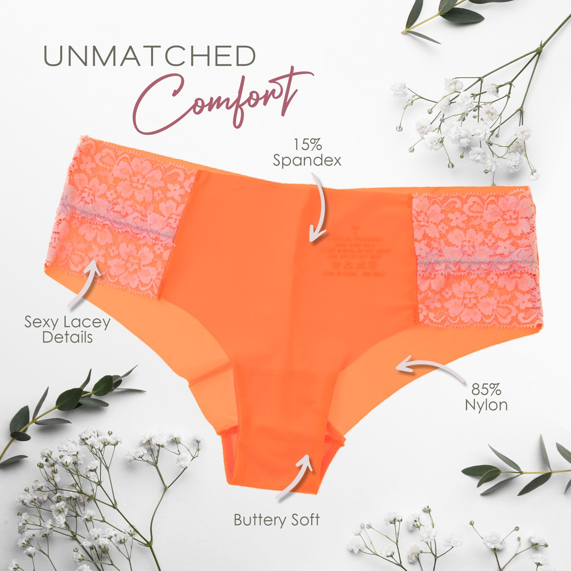 Pretty Sweet Intimates Women’s Seamless Cheeky Bikini Underwear, Pack of 10- Laser Cut, No Show Cheeky Panties with Lace