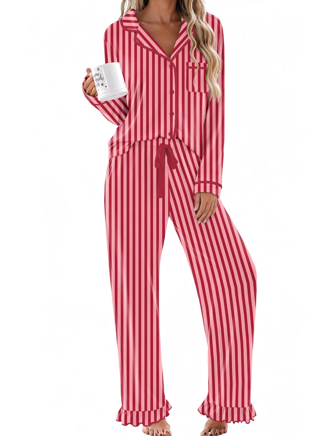 Ekouaer Womens Pajama Sets Long Sleeve Sleepwear Button Down Pjs Loungewear