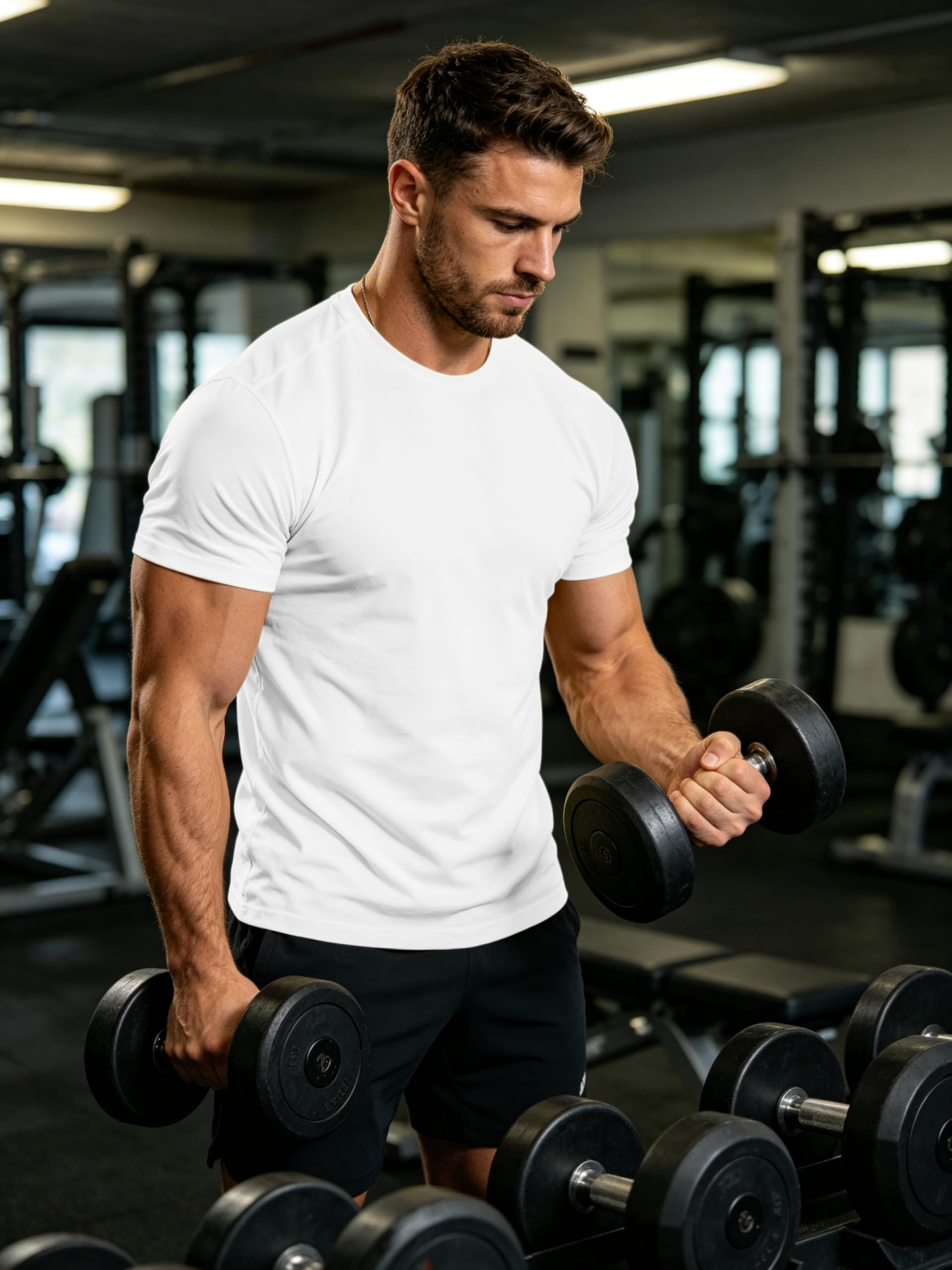 Workout Shirts Men Moisture Wicking Quick Dry Running Short Sleeve | Breathable high elasticity gym activewear tee durable lightweight athletic fit performance tshirt