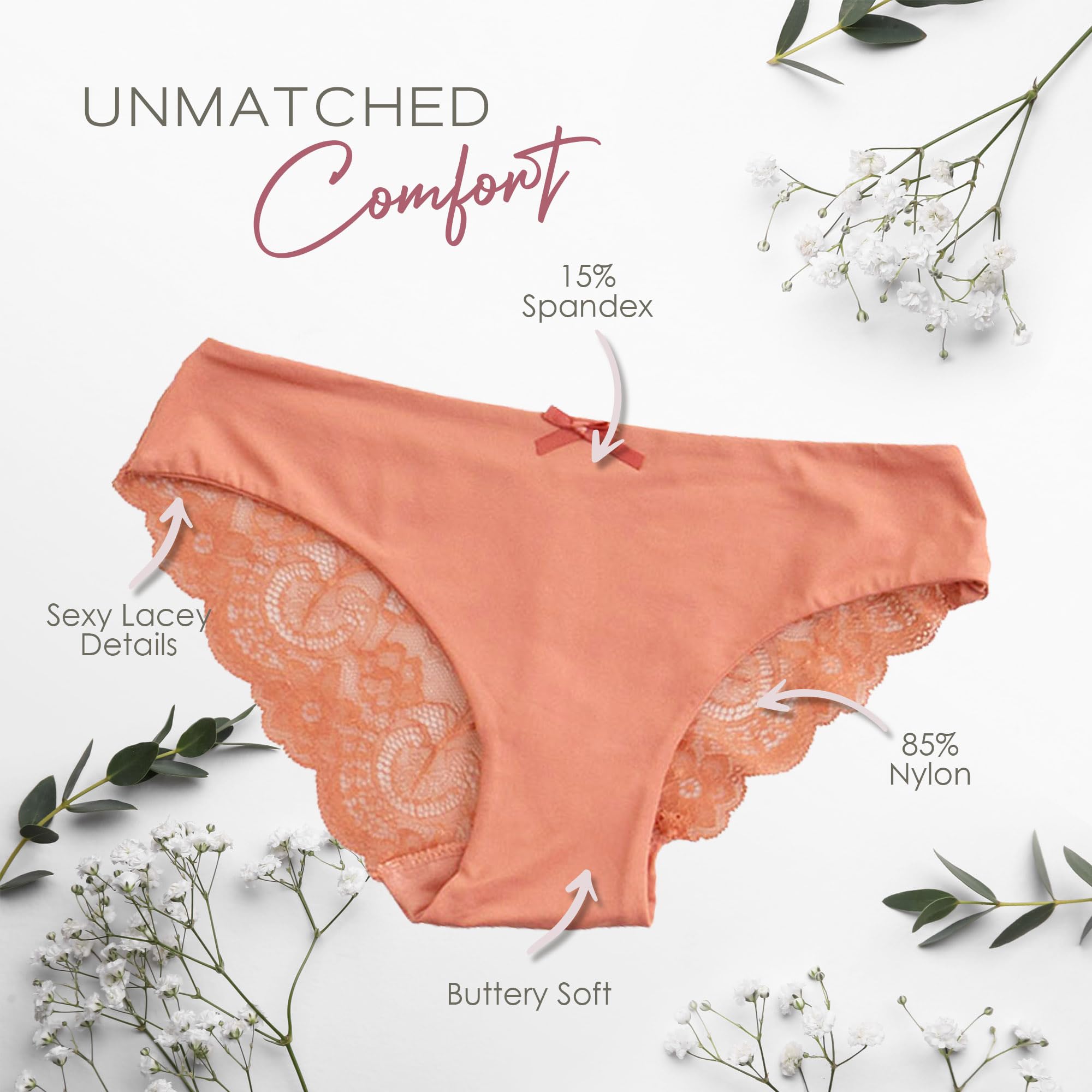 Pretty Sweet Intimates Women’s Seamless Cheeky Bikini Underwear, Pack of 10- Laser Cut, No Show Cheeky Panties with Lace