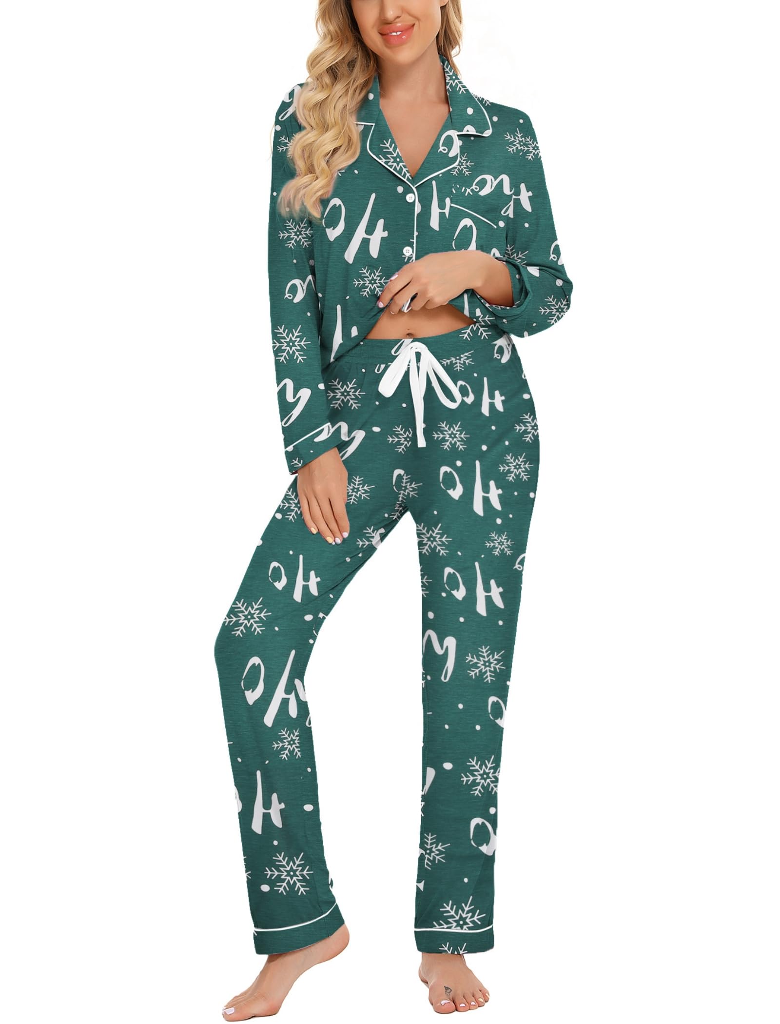 Leikar Button Up Pajamas For Women Long Sleeve Viscose Soft Pjs Lounge