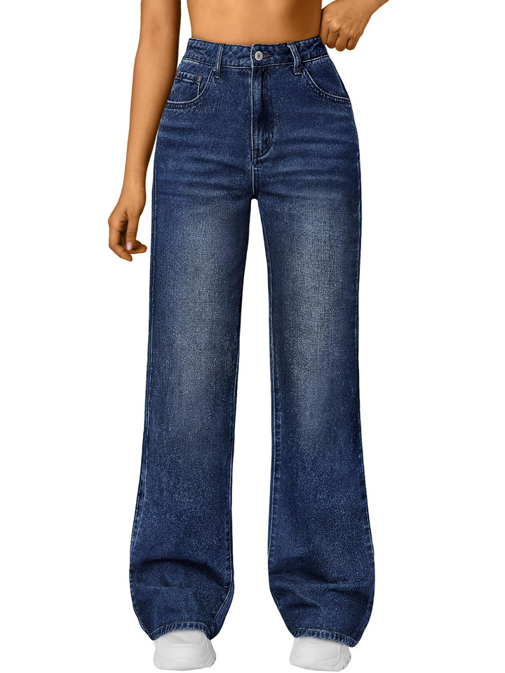 Trendy Queen Women High Waisted Straight Wide Leg Jeans Stretch Baggy Pants | High Rise Denim, Relaxed Fit Trousers, Retro Y2K Aesthetic, Streetwear Style, Long Straight Leg Pants