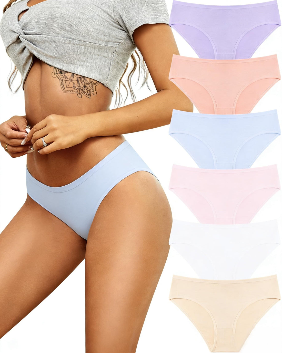 ALL OF SHE Womens Underwear Cotton Hipster Panties Breathable Sexy Cheeky Stretch Soft Ladies Bikini Underwear 6 Pack S-XXL