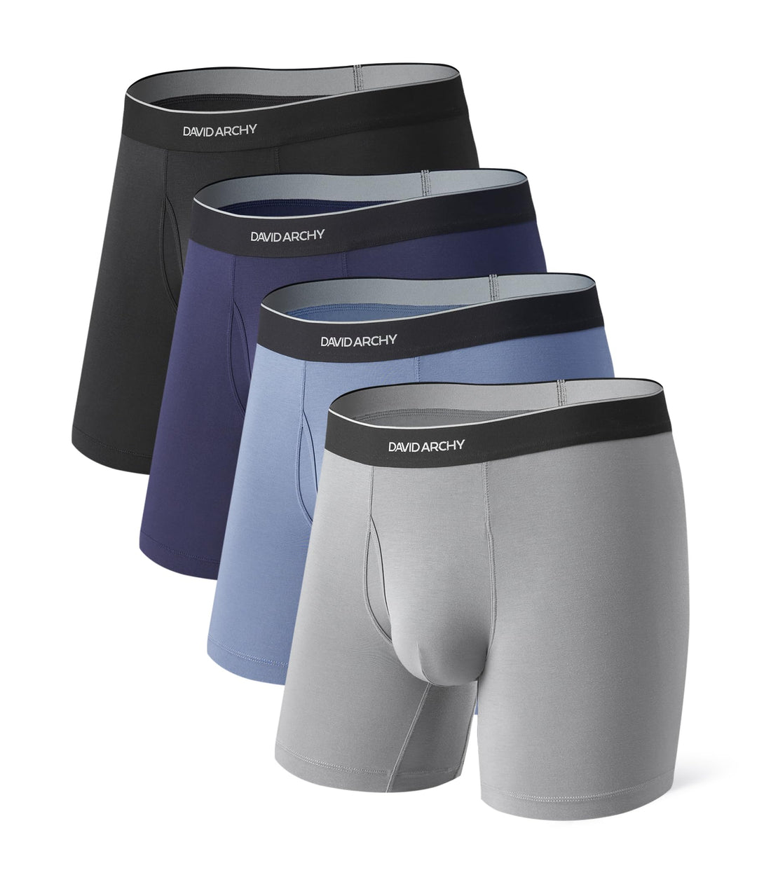 DAVID ARCHY Mens Underwear Breathable Silky Soft Modal Boxer Briefs for Men Pack 4, Wide Waistband No Ride Up