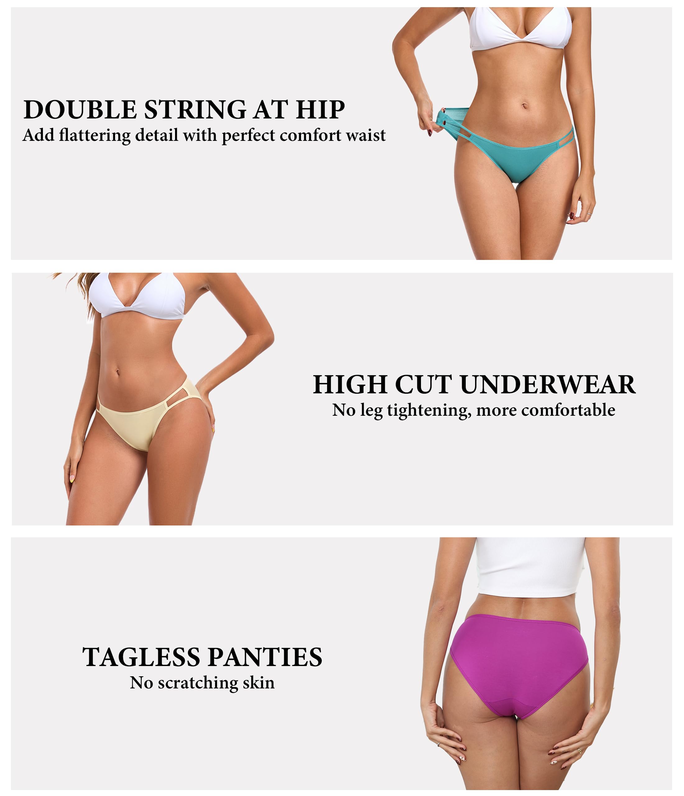 ANLIQI Women's High Cut String Bikini Panties Modal Comfort Breathable Stretch Bikini Underwear Soft Plus Size Underwear