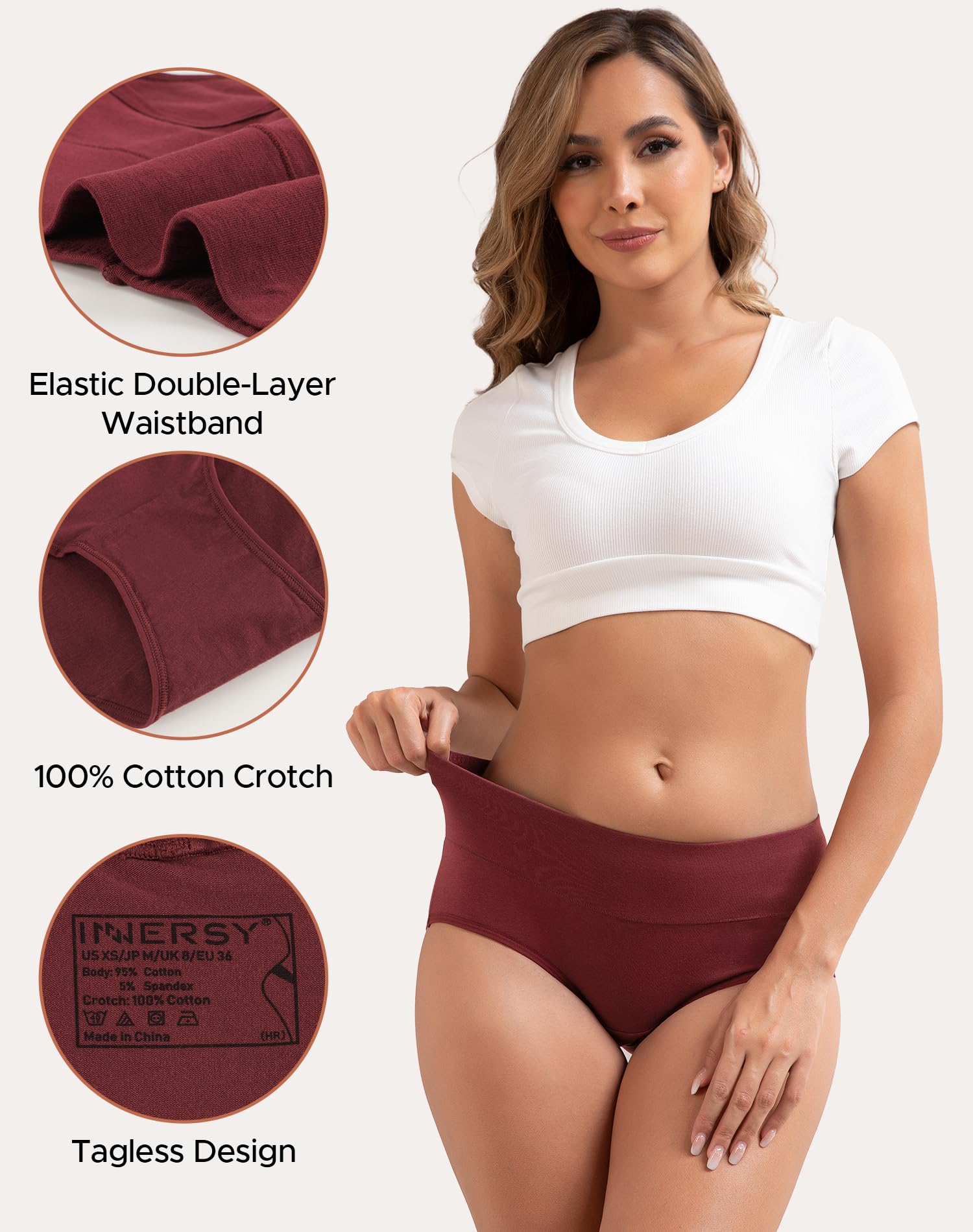INNERSY Women's Cotton Underwear High Waist Ladies Briefs Full Coverage Panties 4-Pack