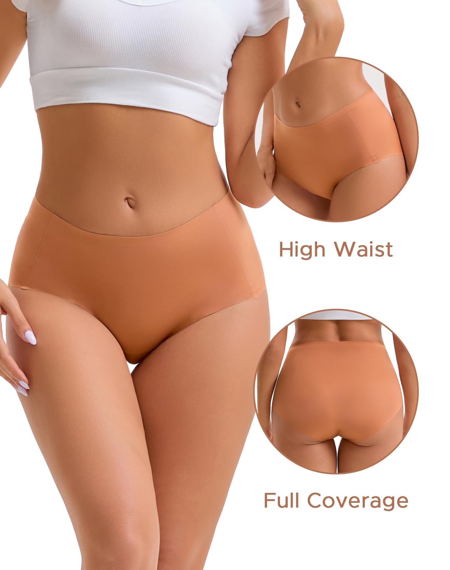 INNERSY Women's High Waist Seamless Underwear No Show Panties Full Coverage Briefs 3-Pack