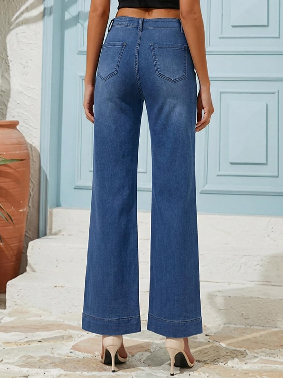 Women's Wide Leg Jeans High Waisted Stretchy Straight Leg Jeans Loose Trendy Denim Pants with Pocket