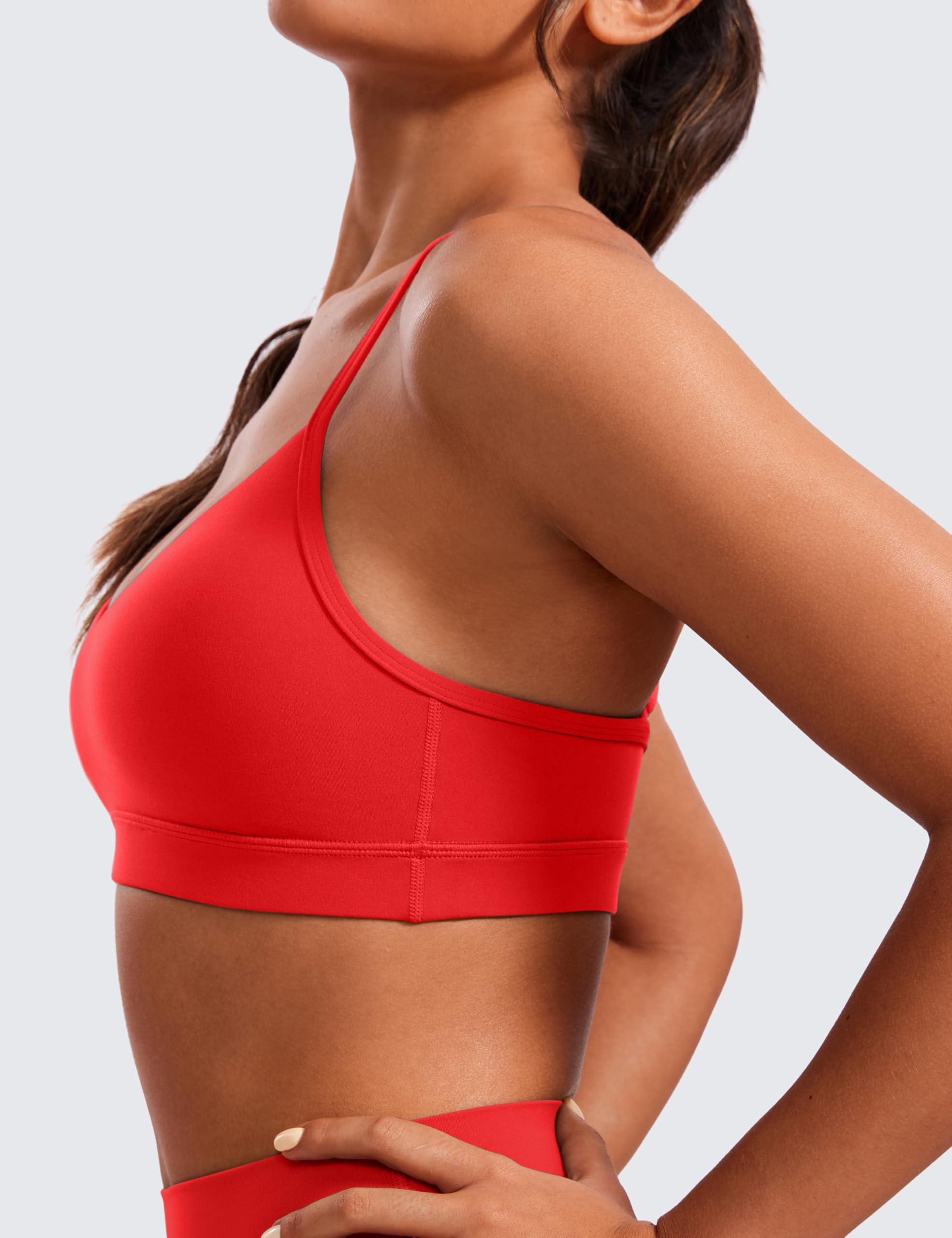 CRZ YOGA Butterluxe V Neck Sports Bras | Light Support, Removable Pads, Yoga, Extremely Soft, Square Back, Adjustable Spaghetti Straps, for Women