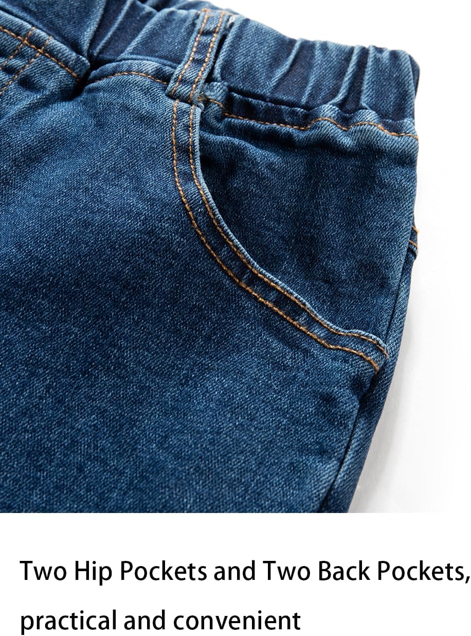 Boys' Blue Denim Jeans Elastic Waist Cotton Pants for Kids