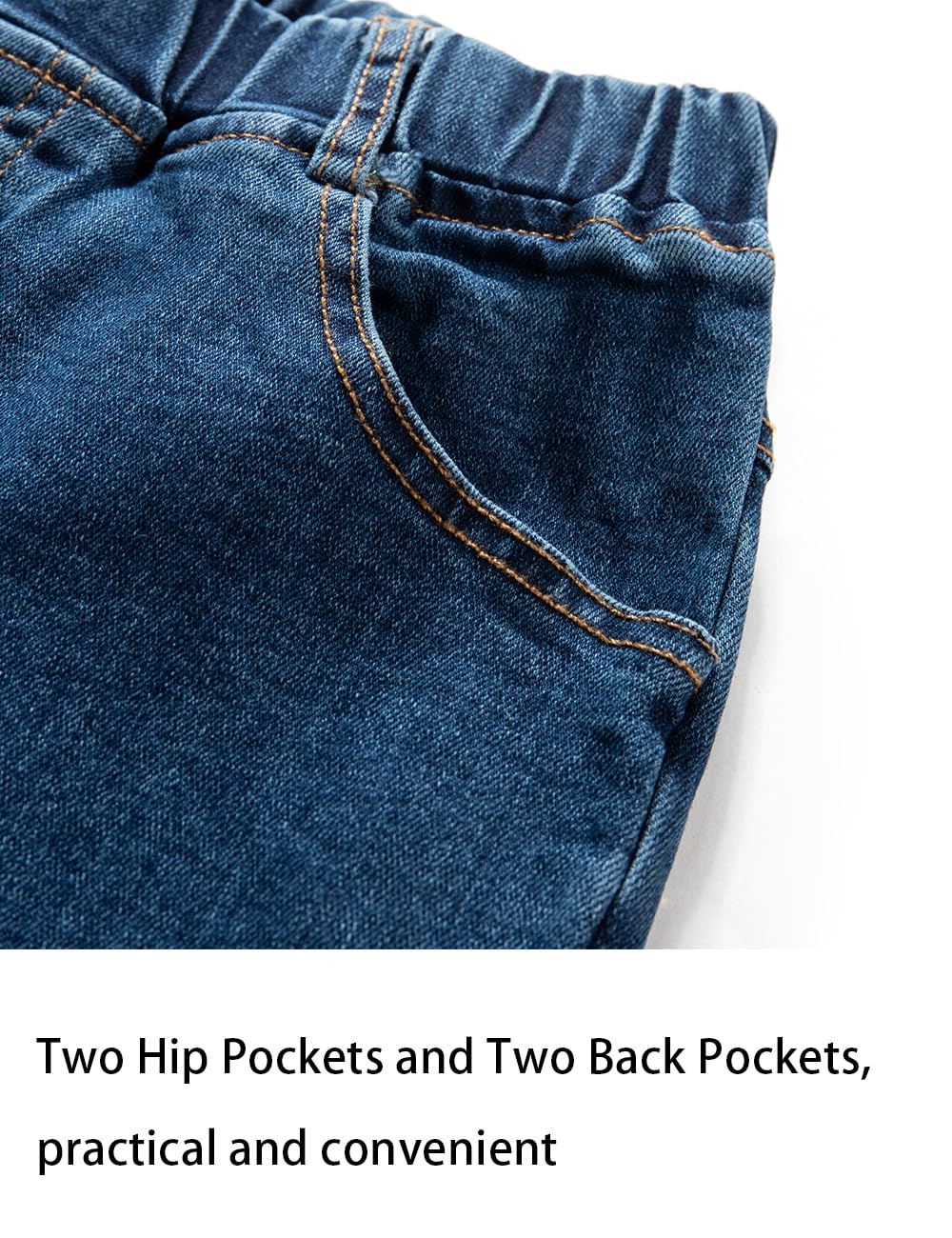Boys' Blue Denim Jeans Elastic Waist Cotton Pants for Kids