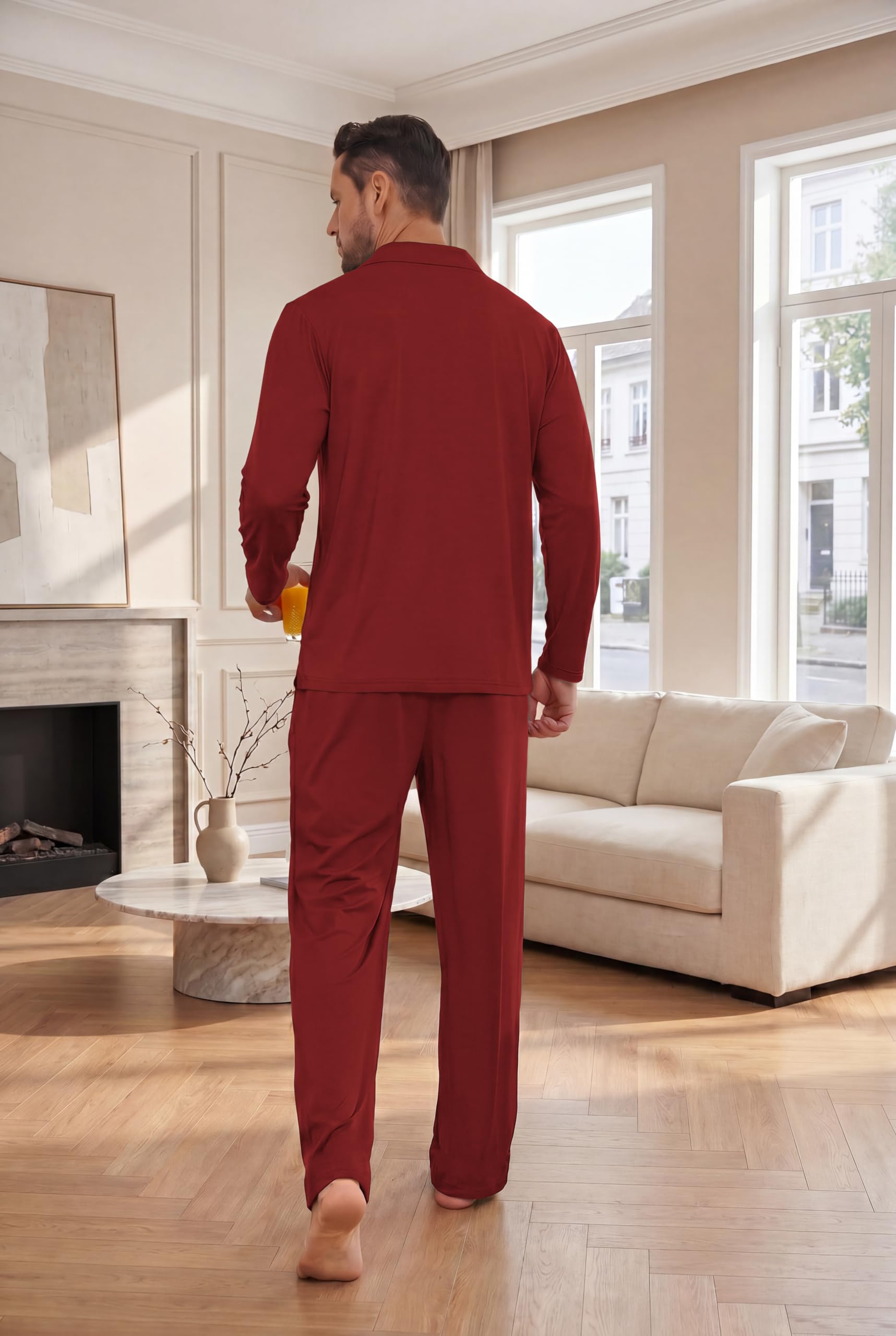 Ekouaer Mens Pajamas Set Long Sleeve Button Down Pjs Long Pants with Pocket