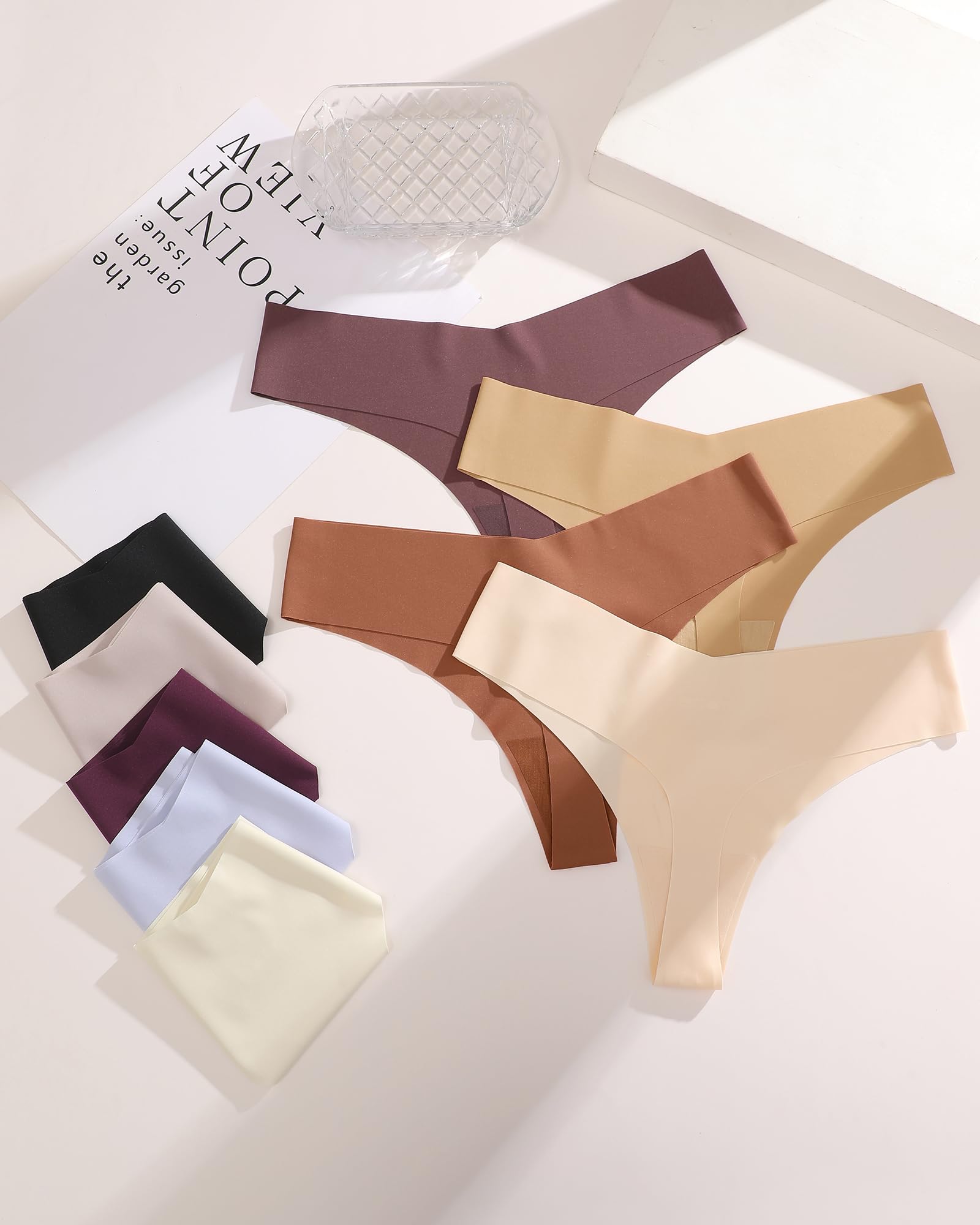Take Talk Underwear Womens 9 Pack Seamless Thongs No Show Workout Panties | V-waisted Invisible Sexy Tangas,Lingerie for Women,for Workout Sets for Women,for Fitness Clothing,for Gym,Yoga,Running