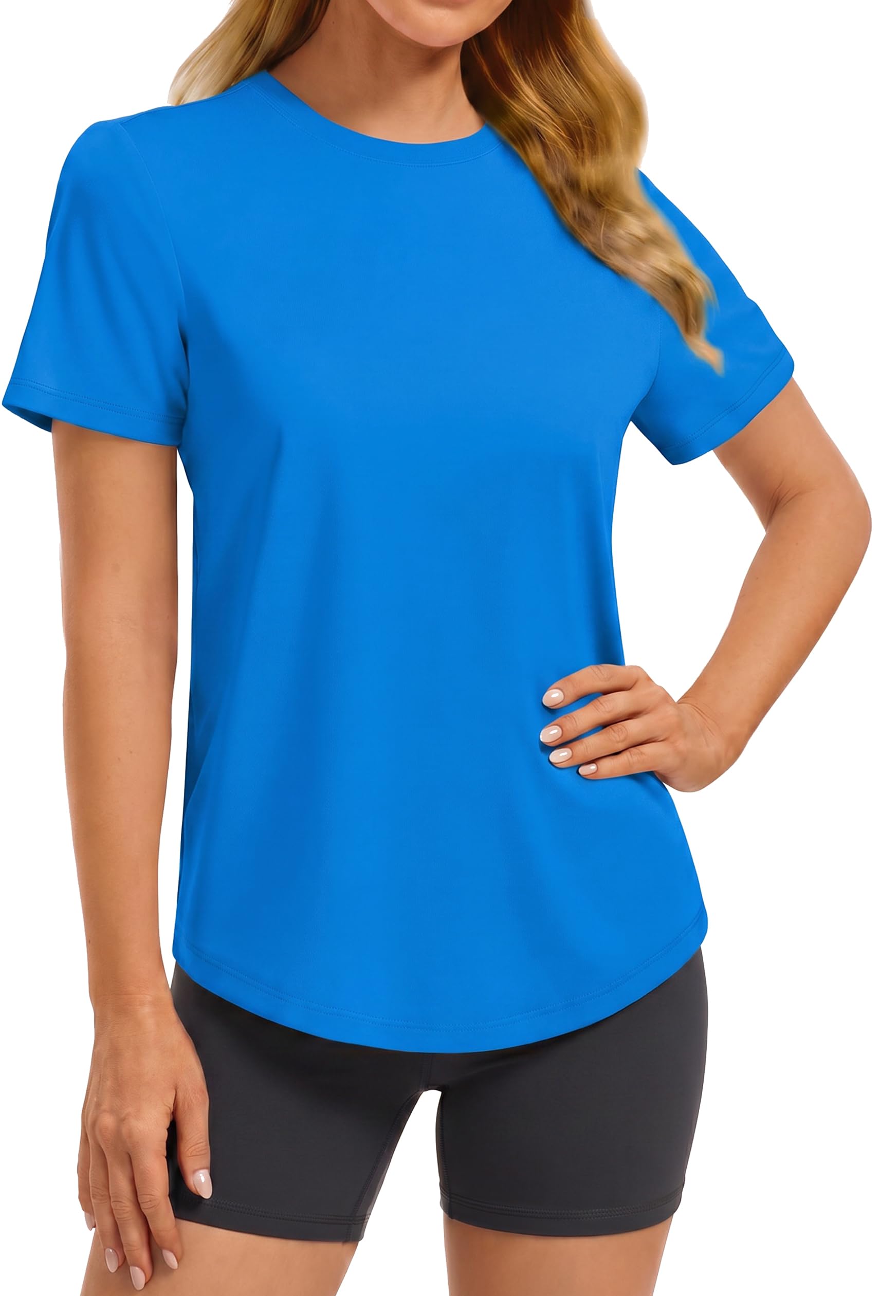 PINSPARK Soft Workout Tops for Women UPF 50+ Sun Protection Shirt Quick Dry Athletic Running Hiking Travel Basic Tee Shirts