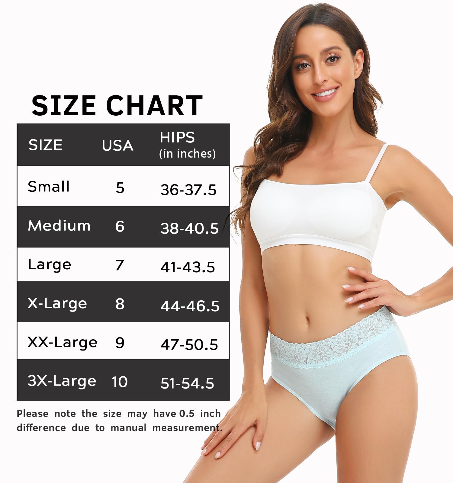 RHYFF Womens Underwear Cotton Bikini Panties Lace Soft Hipster Panty Ladies Stretch Full Briefs 5 Pack