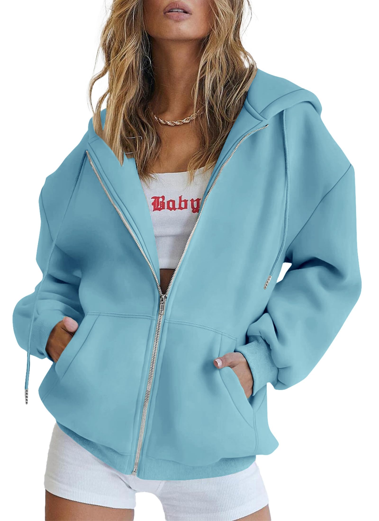 PRETTYGARDEN Women's Fall Zip Up Hoodies Sweatshirts | Comfy Fleece Lined, Long Sleeve Pockets, Drawstring Hooded, Loose Fit, Trendy Y2K, Track Jackets, Spring Winter Clothing
