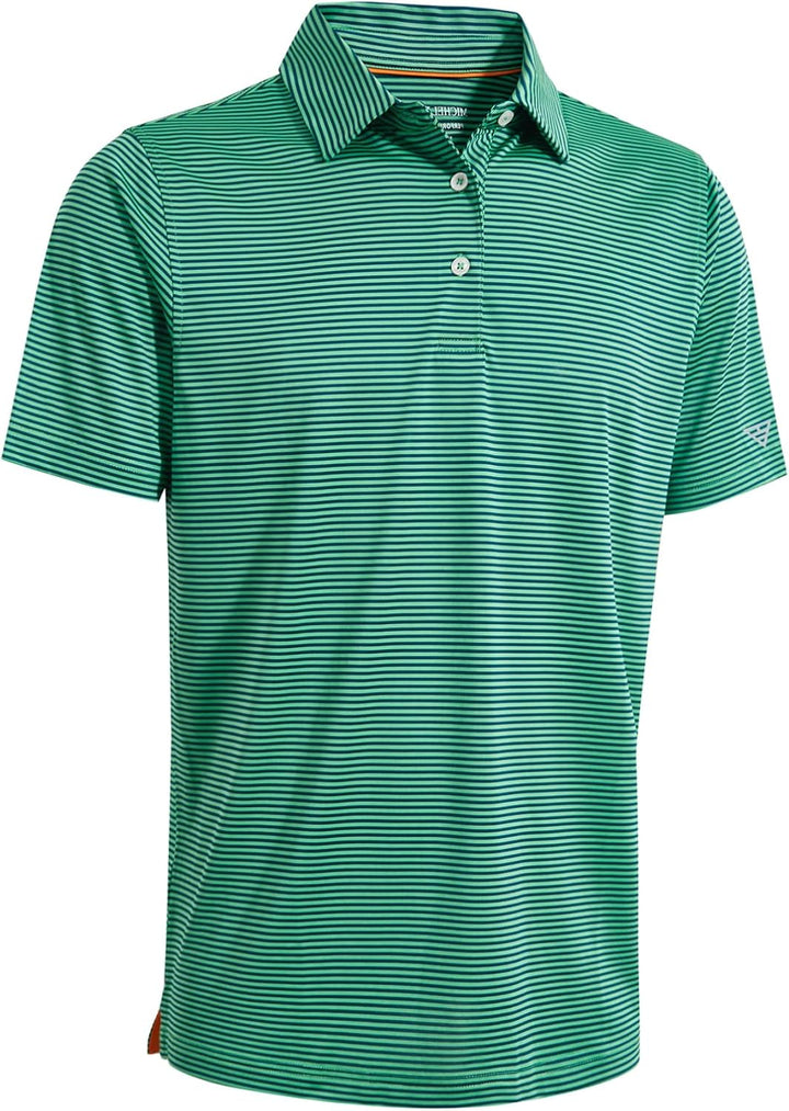 Men's Golf Polo Shirts Short Sleeve Striped Performance Moisture Wicking Dry Fit Golf Shirts for Men