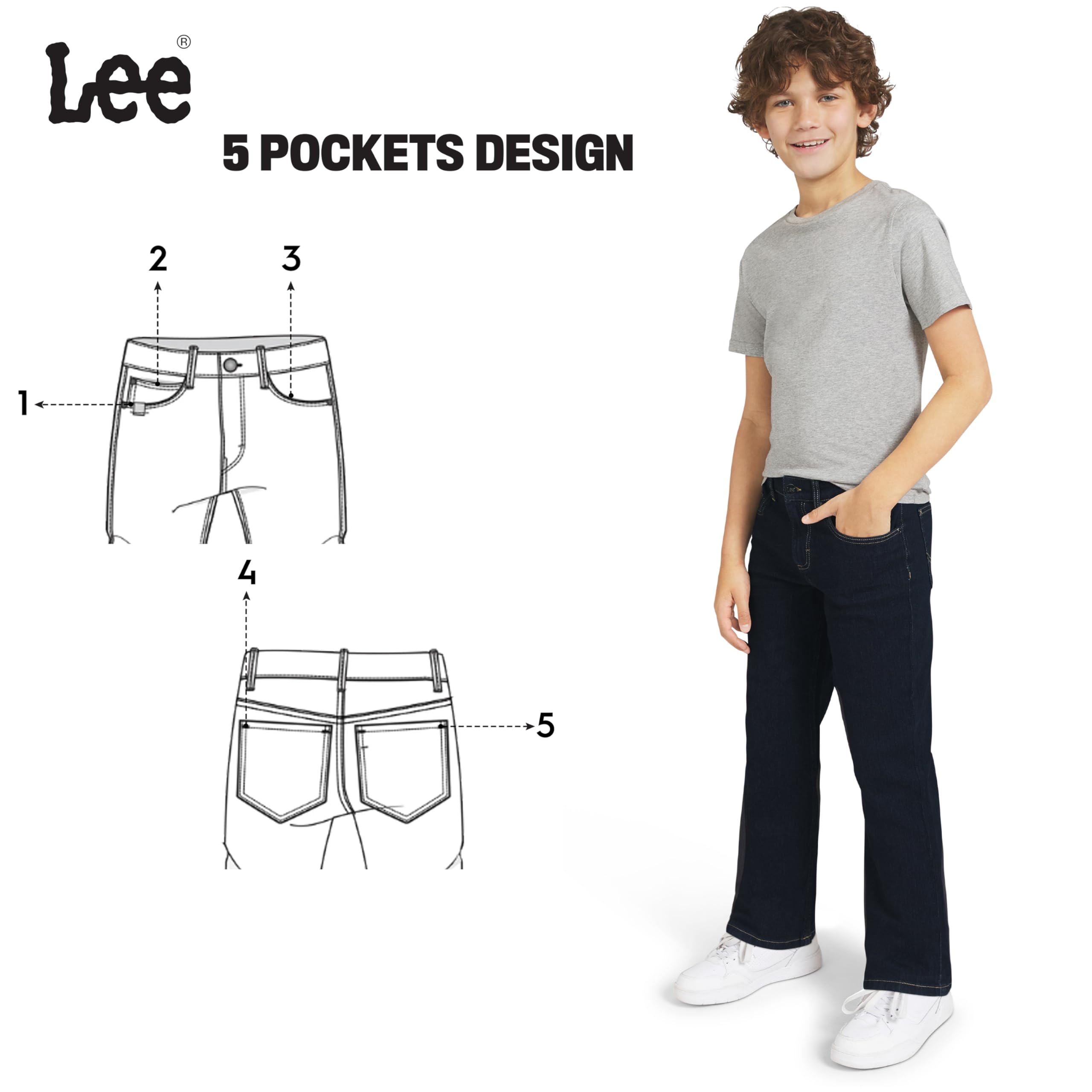 Lee Boys' 5 Pocket Loose Fit Stretch Waist Denim Jeans