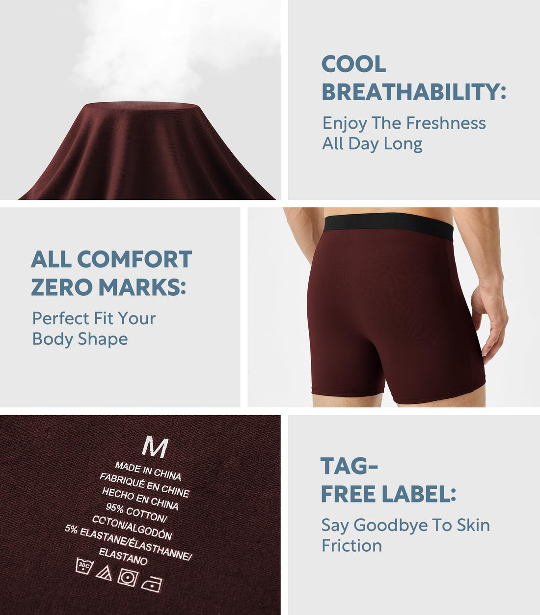 5Mayi Men's Underwear Boxer Briefs Cotton Regular Long Mens Boxer Briefs Underwear Men Pack S M L XL XXL
