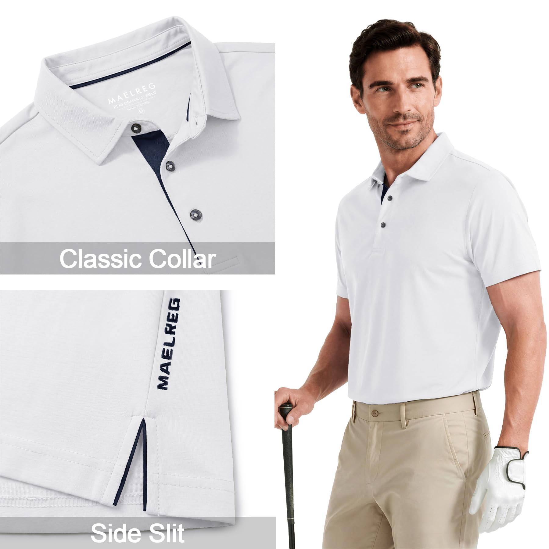M MAELREG Mens Golf Shirt Short Sleeve Moisture Wicking Slim Fit Performance Casual Roma Knit Golf Polo Shirts for Men