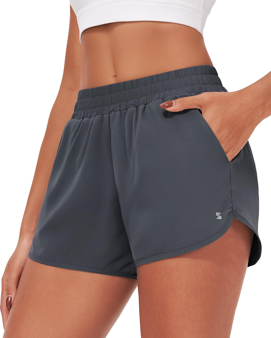 Stelle Womens 3" Running Shorts Mesh Liner High Waisted Workout Shorts Quick Dry Dolphin Athletic Shorts with Pockets