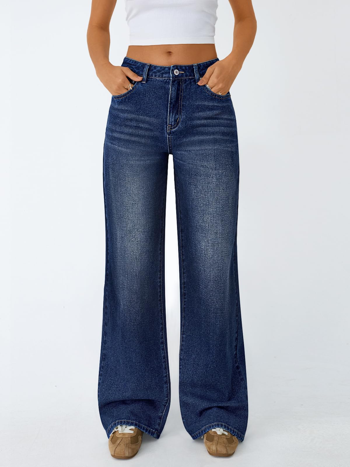 Trendy Queen Women High Waisted Straight Wide Leg Jeans Stretch Baggy Pants | High Rise Denim, Relaxed Fit Trousers, Retro Y2K Aesthetic, Streetwear Style, Long Straight Leg Pants