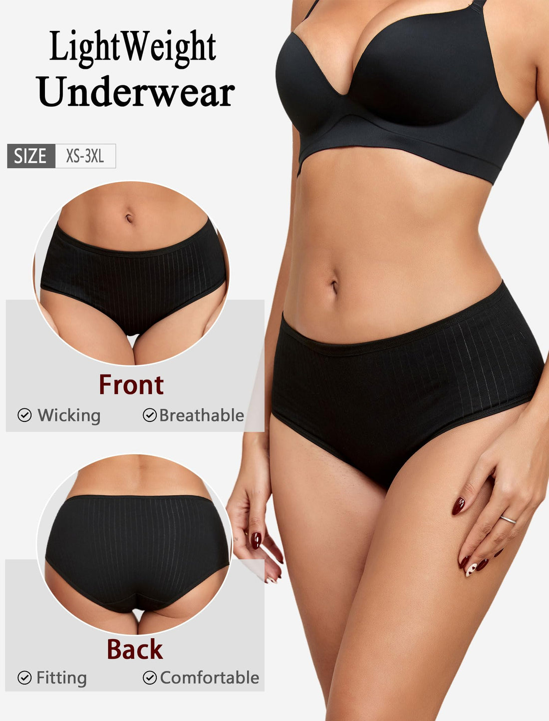 FINETOO Cotton Underwear for Women High Waisted Ribbed Full Coverage Briefs Soft Breathable Moisture Wicking Panties 6 Pack