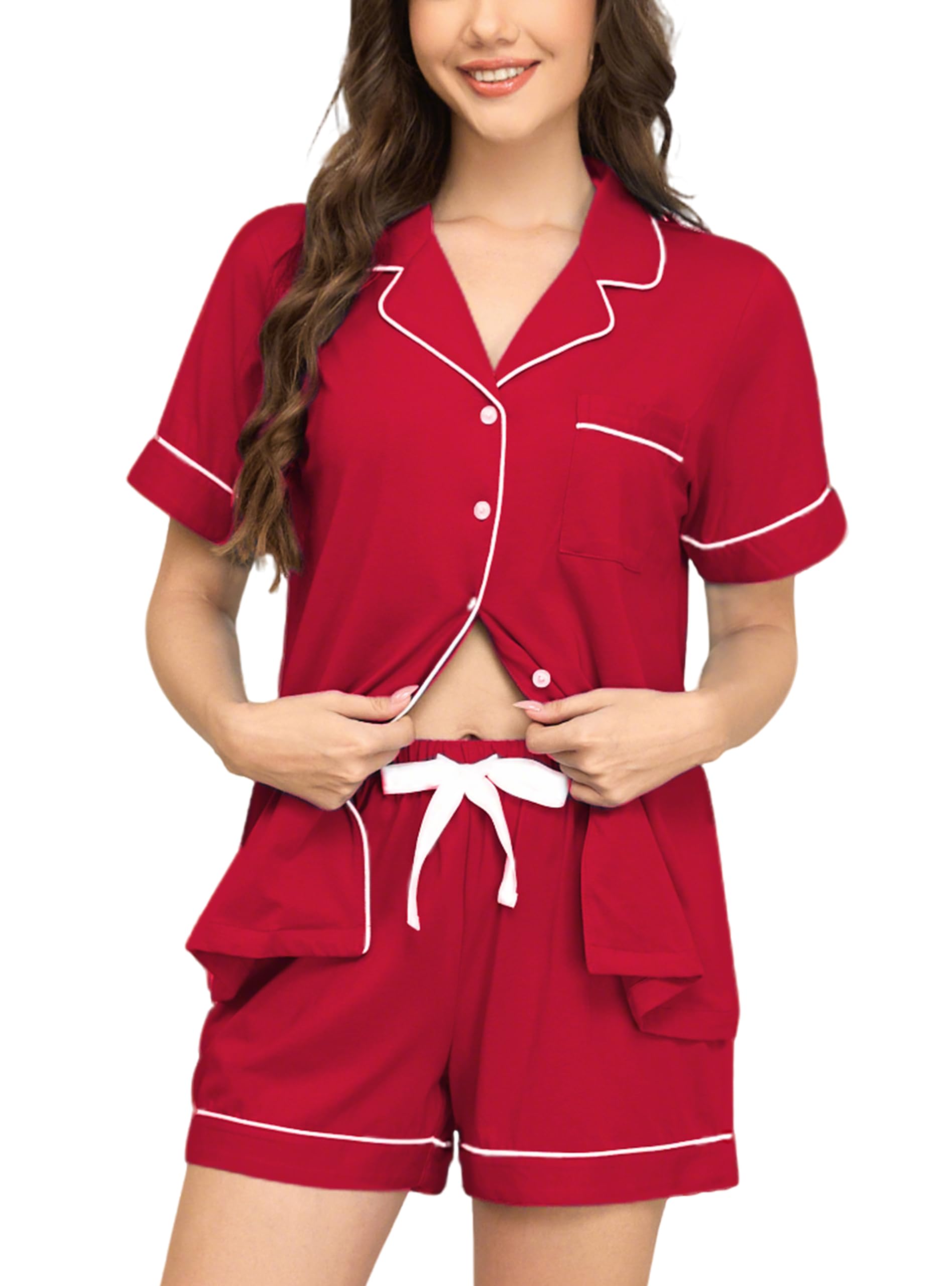 EA'S SECRET Womens Pajamas Set 100% Cotton Soft Short Sleeve Sleepwear Button Down Nightwear Summer Pj Sets S-XXL