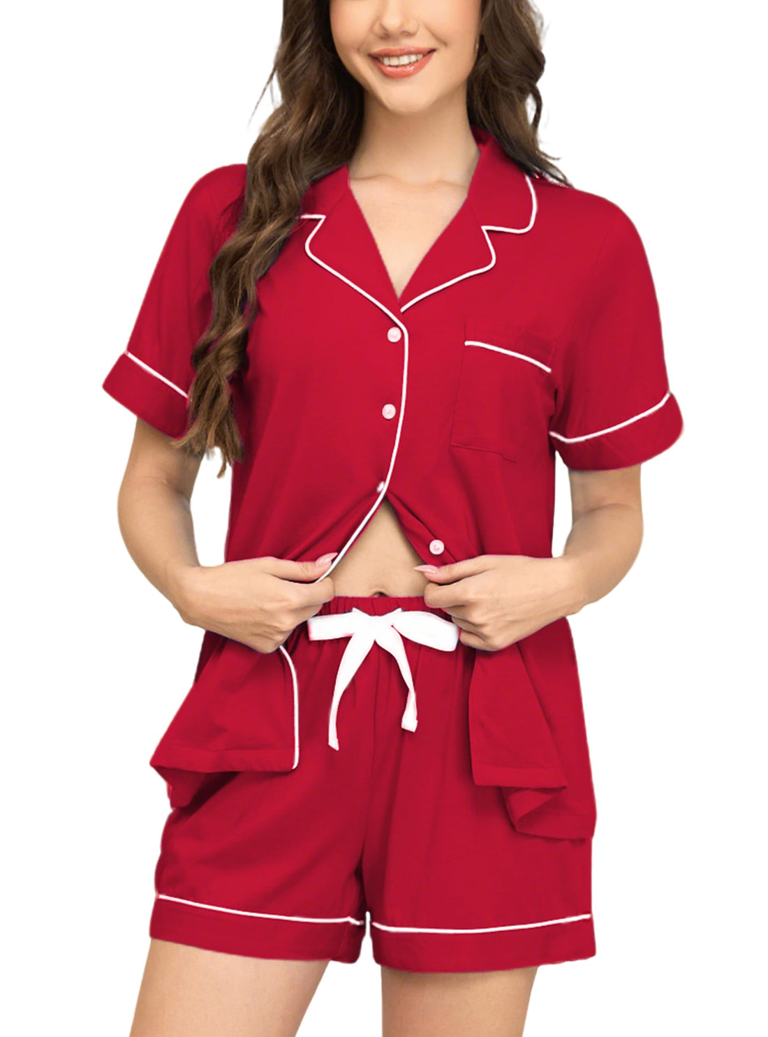EA'S SECRET Womens Pajamas Set 100% Cotton Soft Short Sleeve Sleepwear Button Down Nightwear Summer Pj Sets S-XXL
