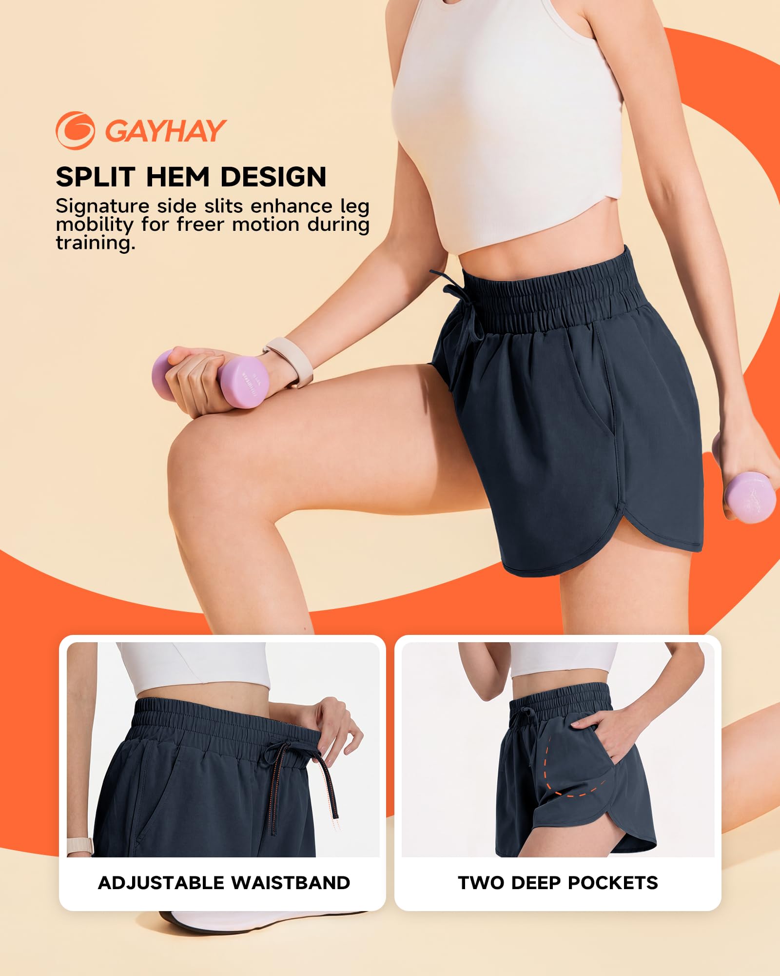 GAYHAY Running Shorts for Women - Athletic Quick Dry Sports Womens Shorts High Waisted Gym Workout Black Shorts with Pockets