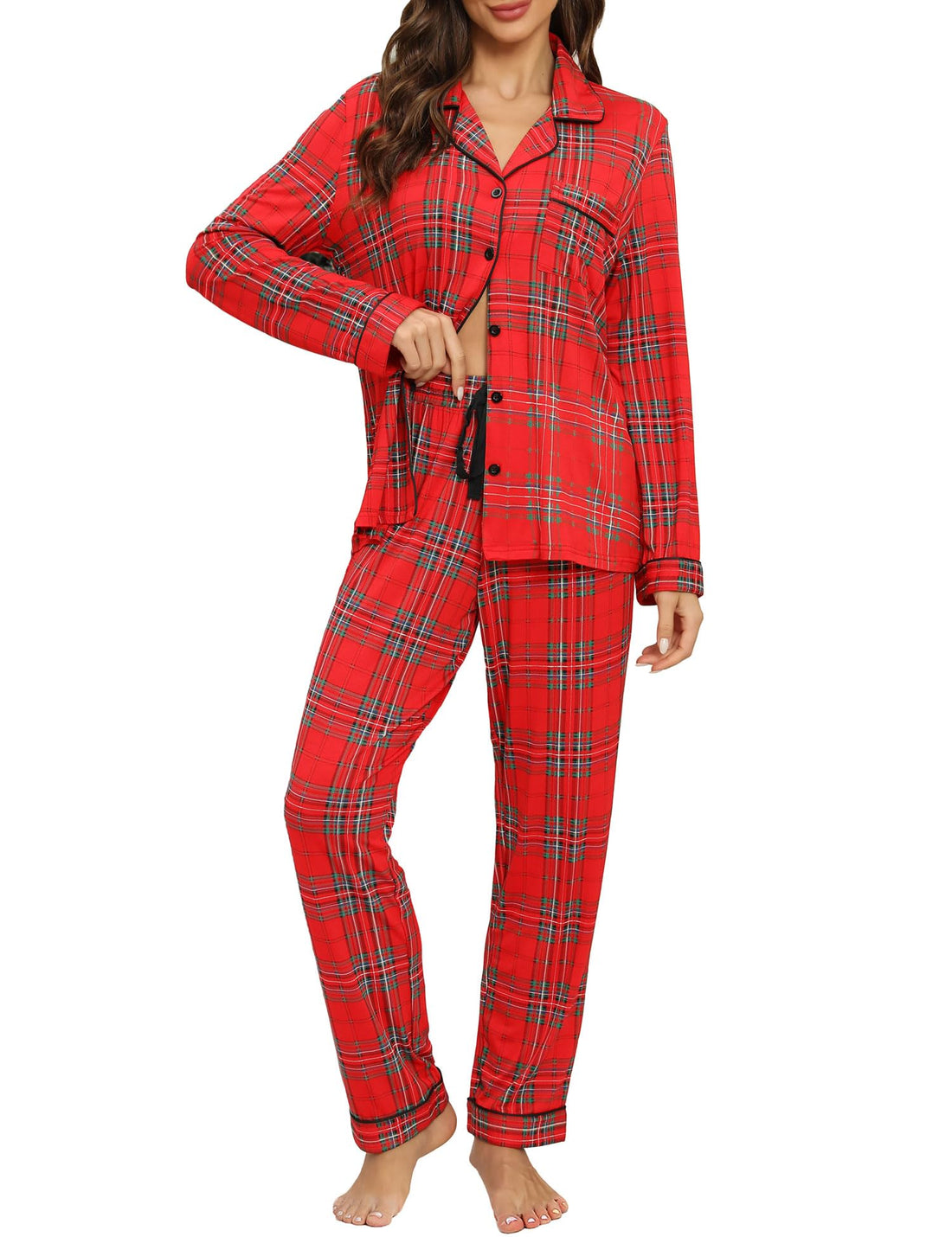 Senert Pajamas Set For Women Long Sleeve Sleepwear with Pocket Soft Button Down Shirt Long Pants Pj Lounge Sets S-XXL