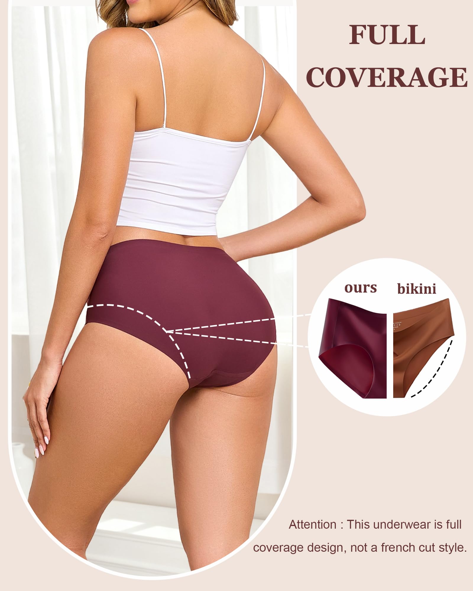 FINETOO 6 Pack Womens Seamless Underwear Full Coverage No Show Hipster Panties Sexy Stretchy Invisible Briefs Bikini Lingerie