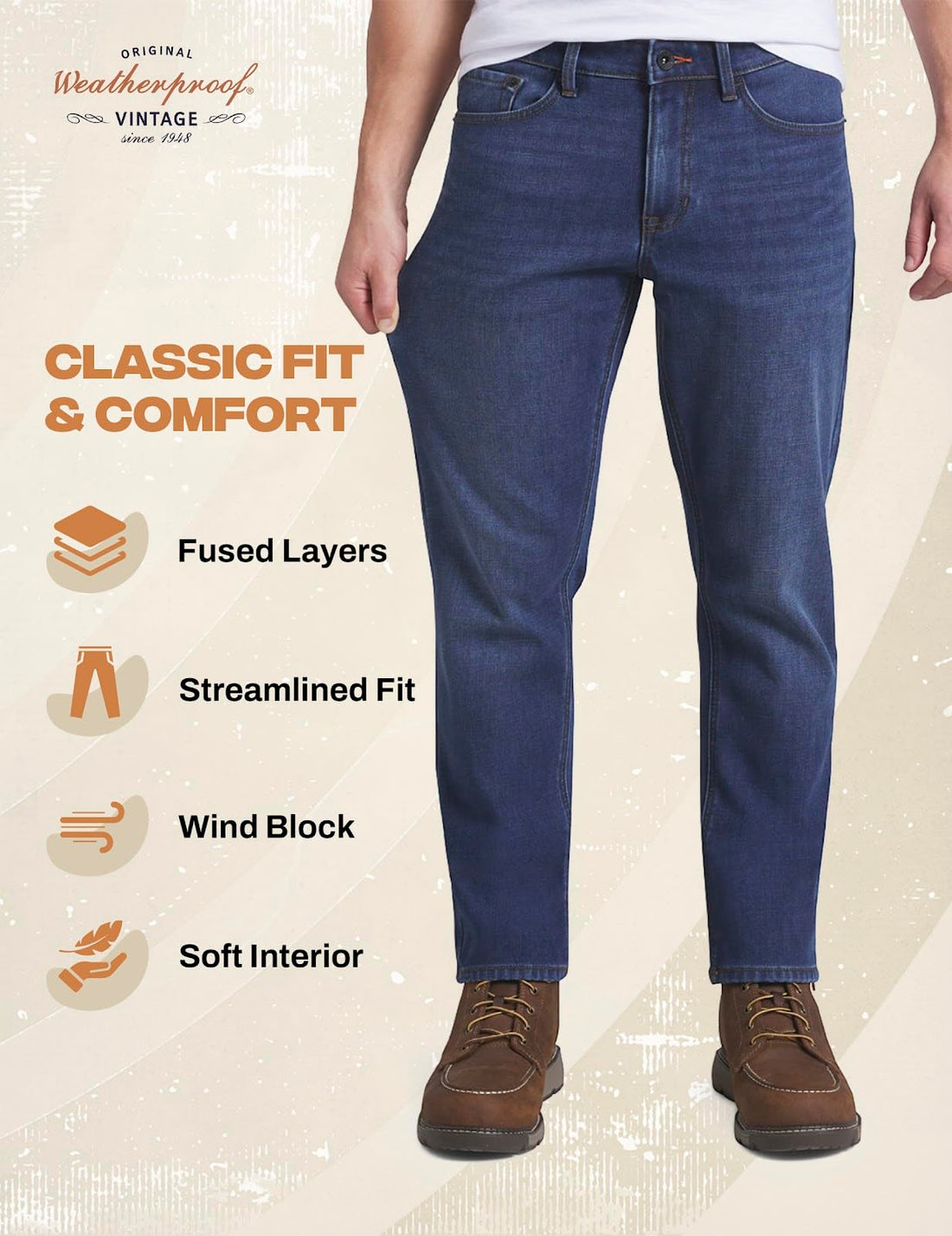 Weatherproof Vintage Fleece Lined Jeans Men - Regular Fit | Soft & Warm, Cold Weather Insulated Fleece Winter Pants for Men