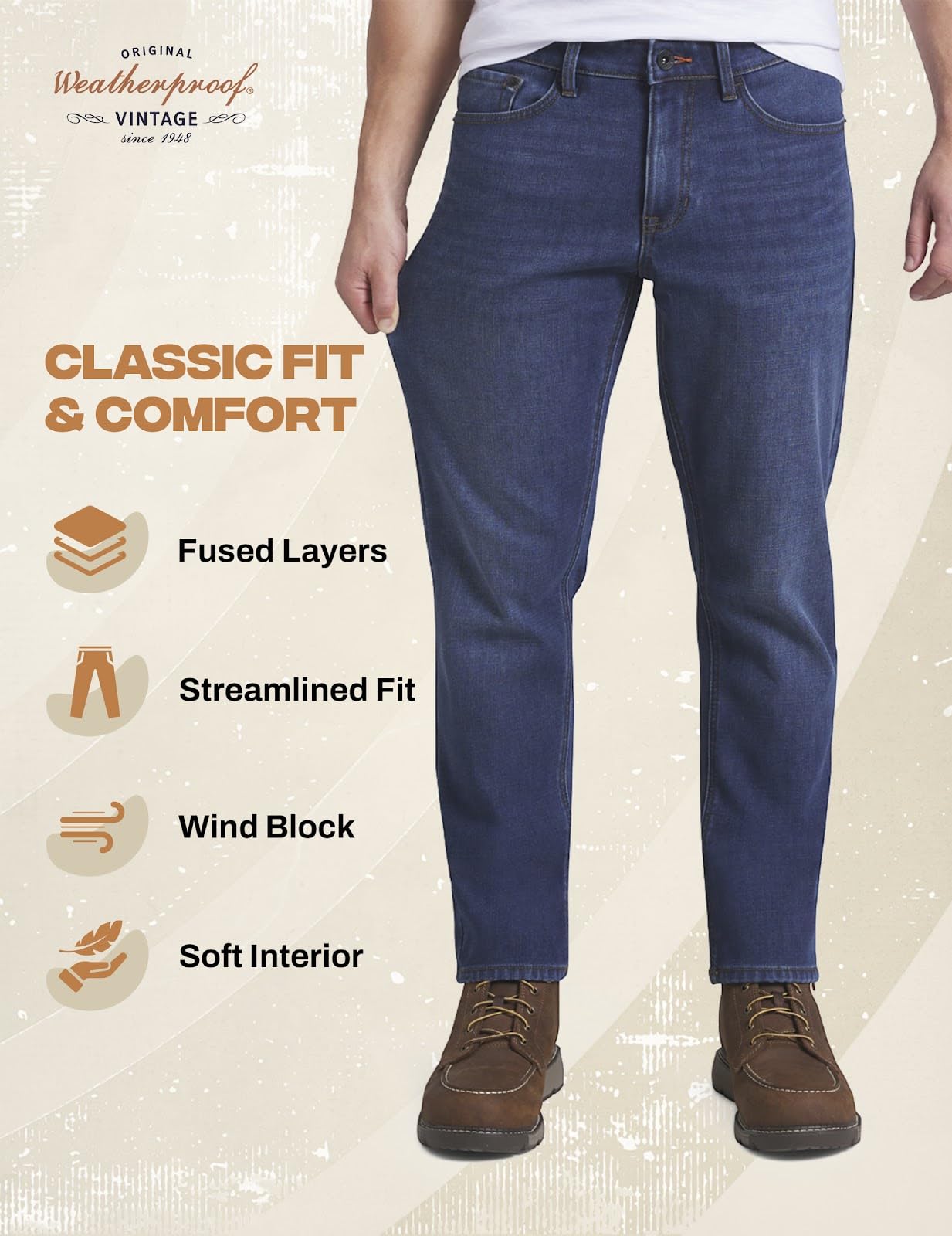 Weatherproof Vintage Fleece Lined Jeans Men - Regular Fit | Soft & Warm, Cold Weather Insulated Fleece Winter Pants for Men