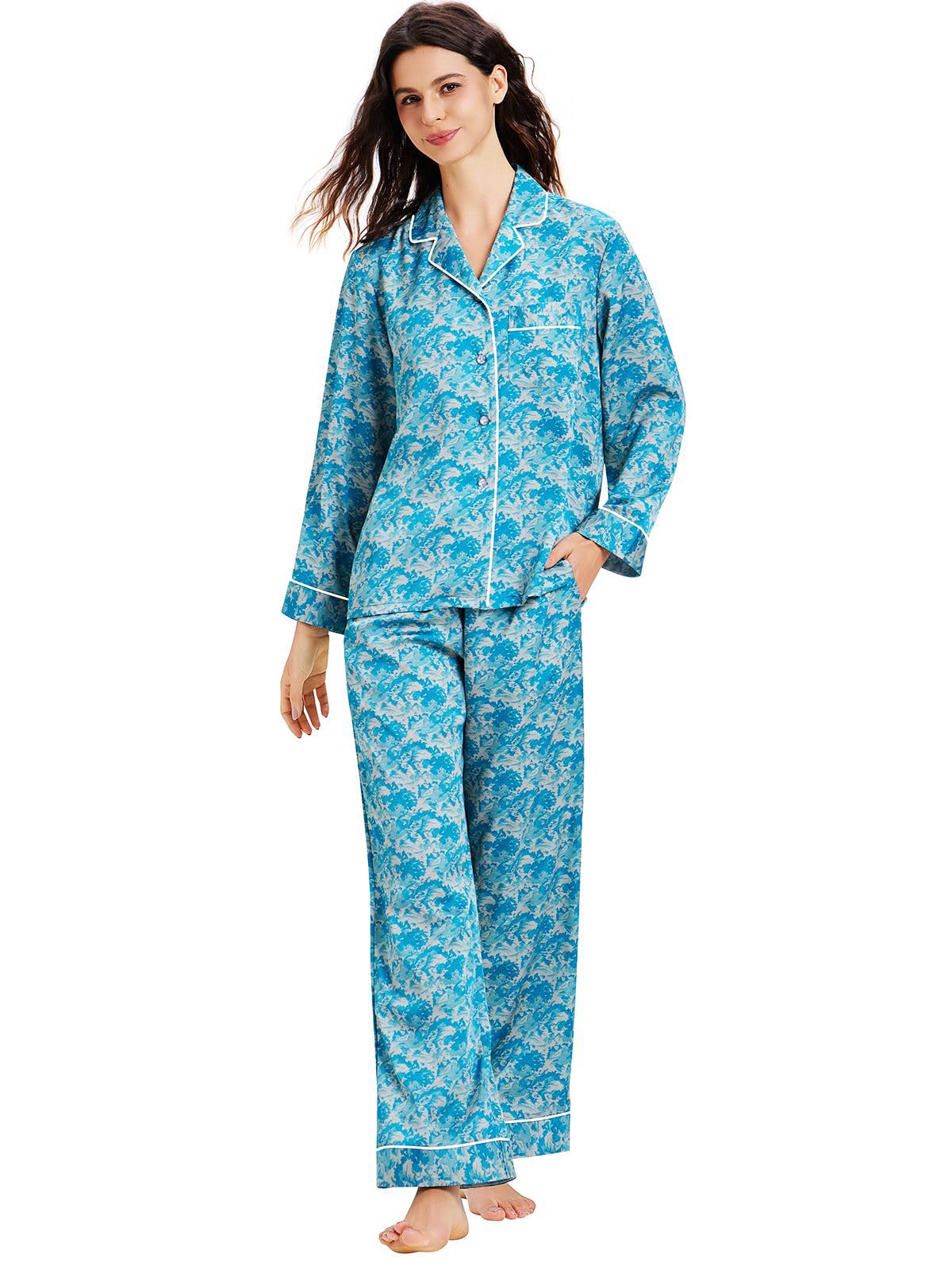 Lonxu Womens Satin Pajama Set Button Down Sleepwear Long Pj XS-3XL