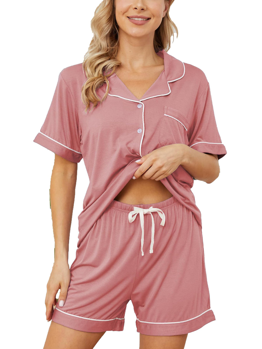 Womens Pajama Sets Short Sleeve Sleepwear Soft Button Down Nightwear Lounge Pj Set XS-XXL