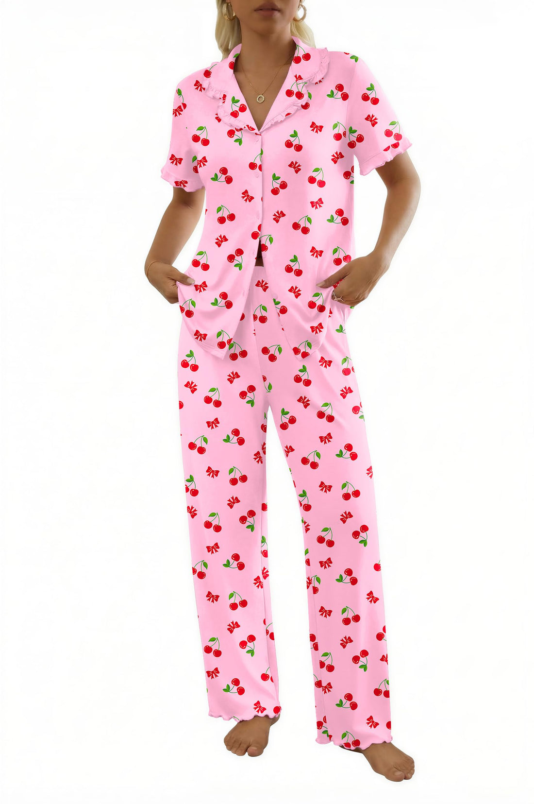Ekouaer Womens Pajama Sets Short Sleeve Printed PJs Button Down Sleepwear