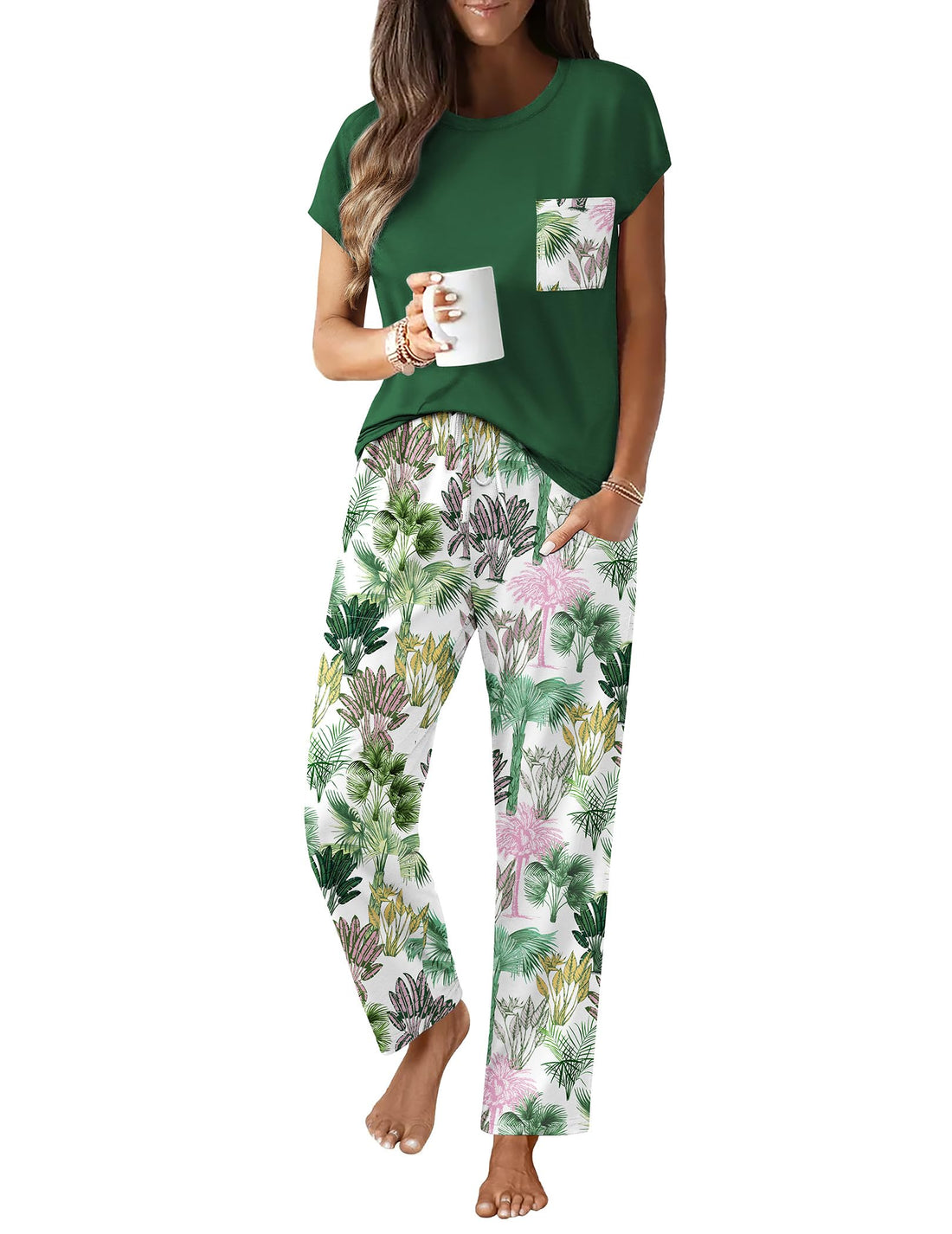 Ekouaer Womens Pajama Sets 2 Pcs Short Sleeve Lounge Set with Pockets