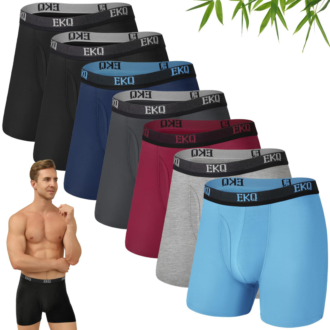 Mens Underwear Breathable Boxer Briefs 7 Pack Bamboo Rayon Boxers for Men Soft Stretchy Men's Underwear with Fly